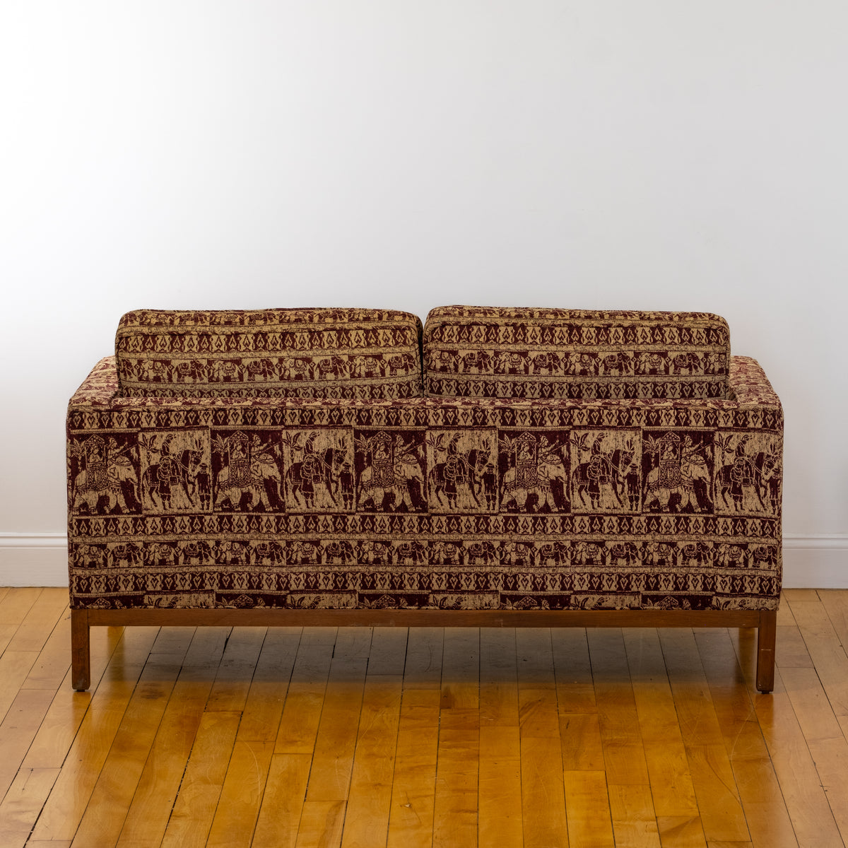 Knoll-Attributed Vintage Loveseat with Elephant Procession Upholstery