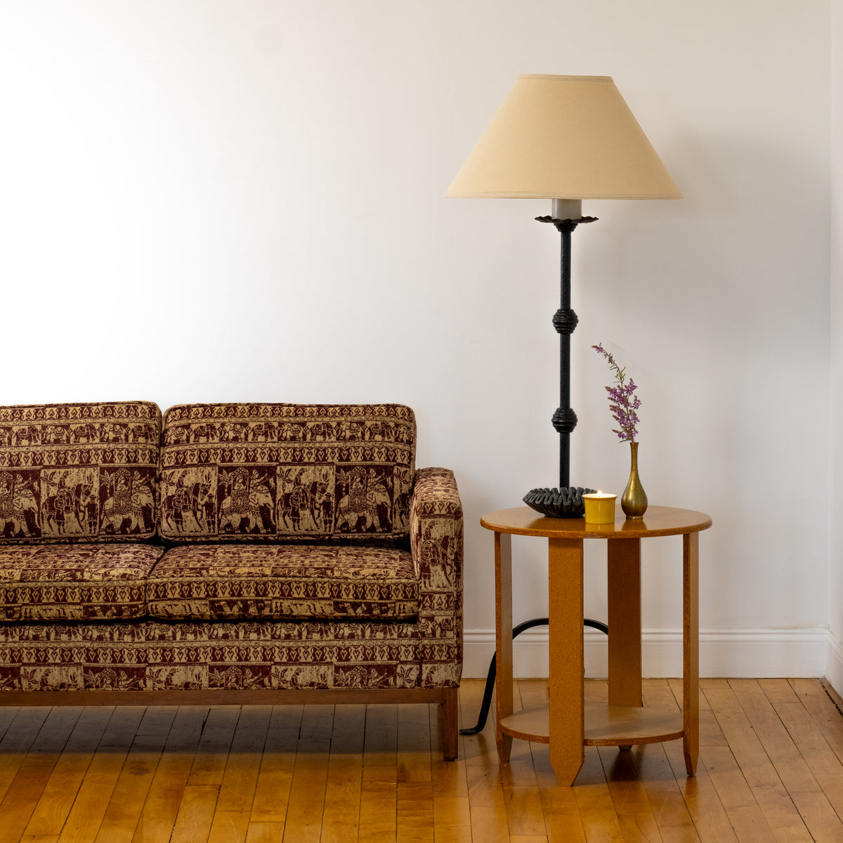 Knoll-Attributed Vintage Loveseat with Elephant Procession Upholstery