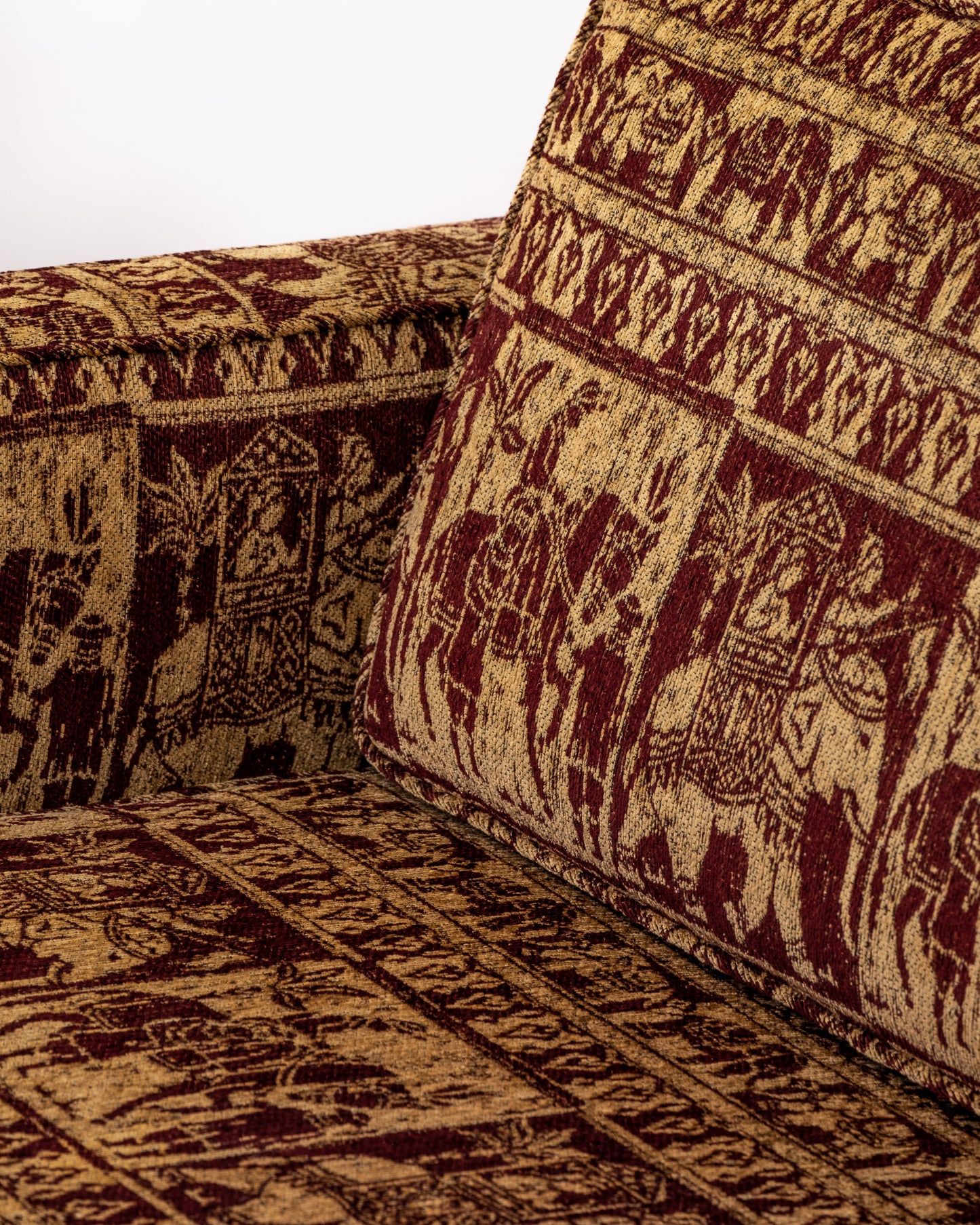 Knoll-Attributed Vintage Loveseat with Elephant Procession Upholstery
