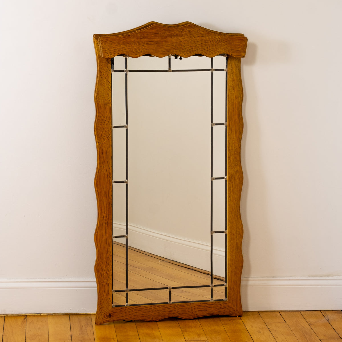Illuminated Danish Oak Leaded Glass Mirror