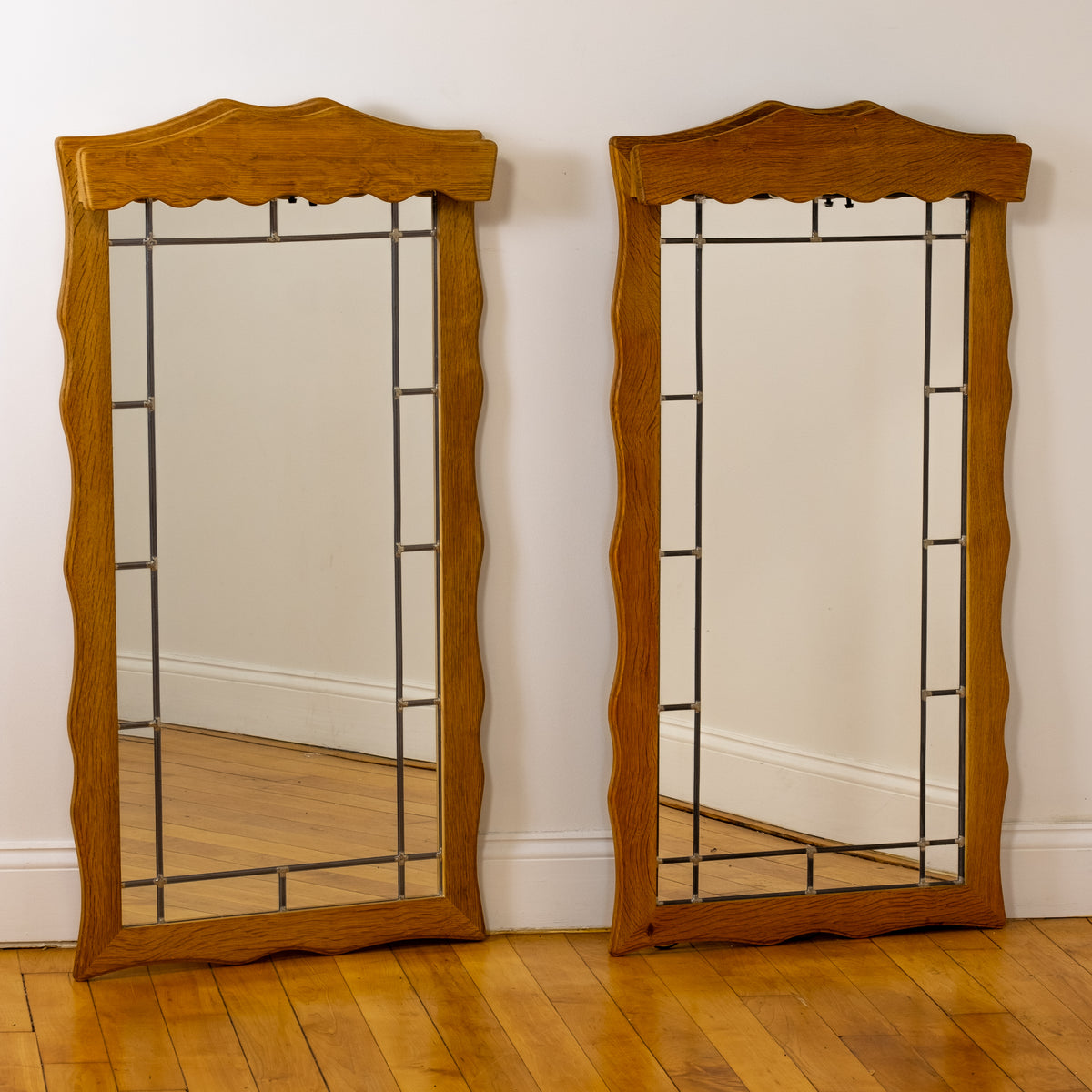 Illuminated Danish Oak Leaded Glass Mirror