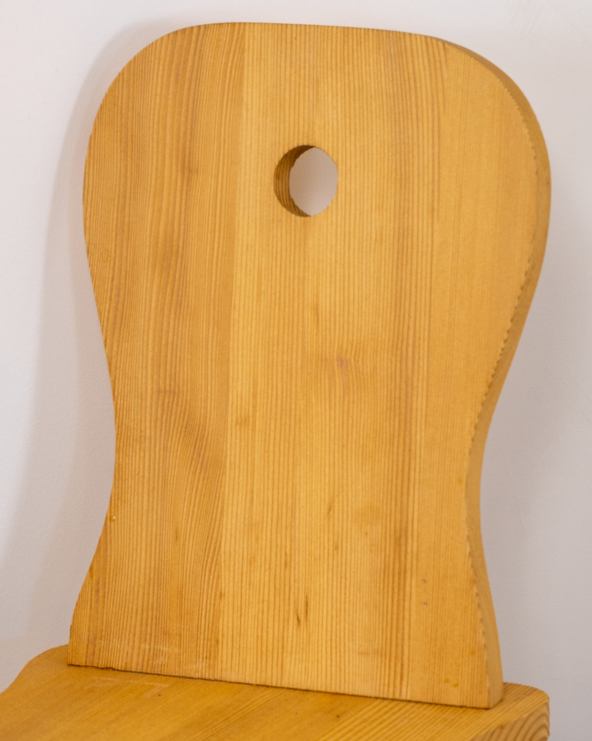 Set of 6 French Mid Century Modern Untreated Pine Side Chairs w/ Cutout in the Style of Christian Durupt