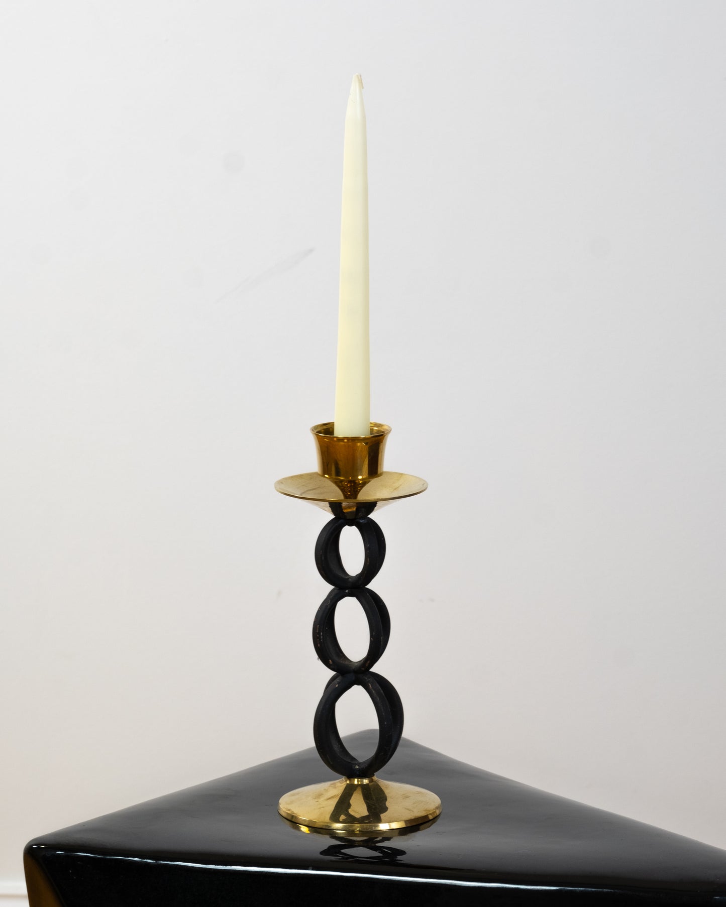 Vintage Magasin Brass and Black Ornate Candlestick Holders (set of 3)