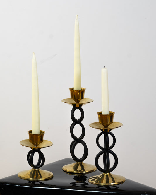 Vintage Magasin Brass and Black Ornate Candlestick Holders (set of 3)