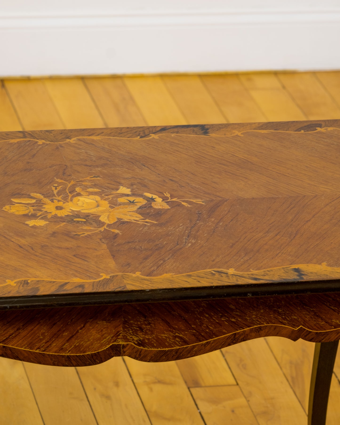 French Marquetry Louis XV Style Fruitwood Coffee Table