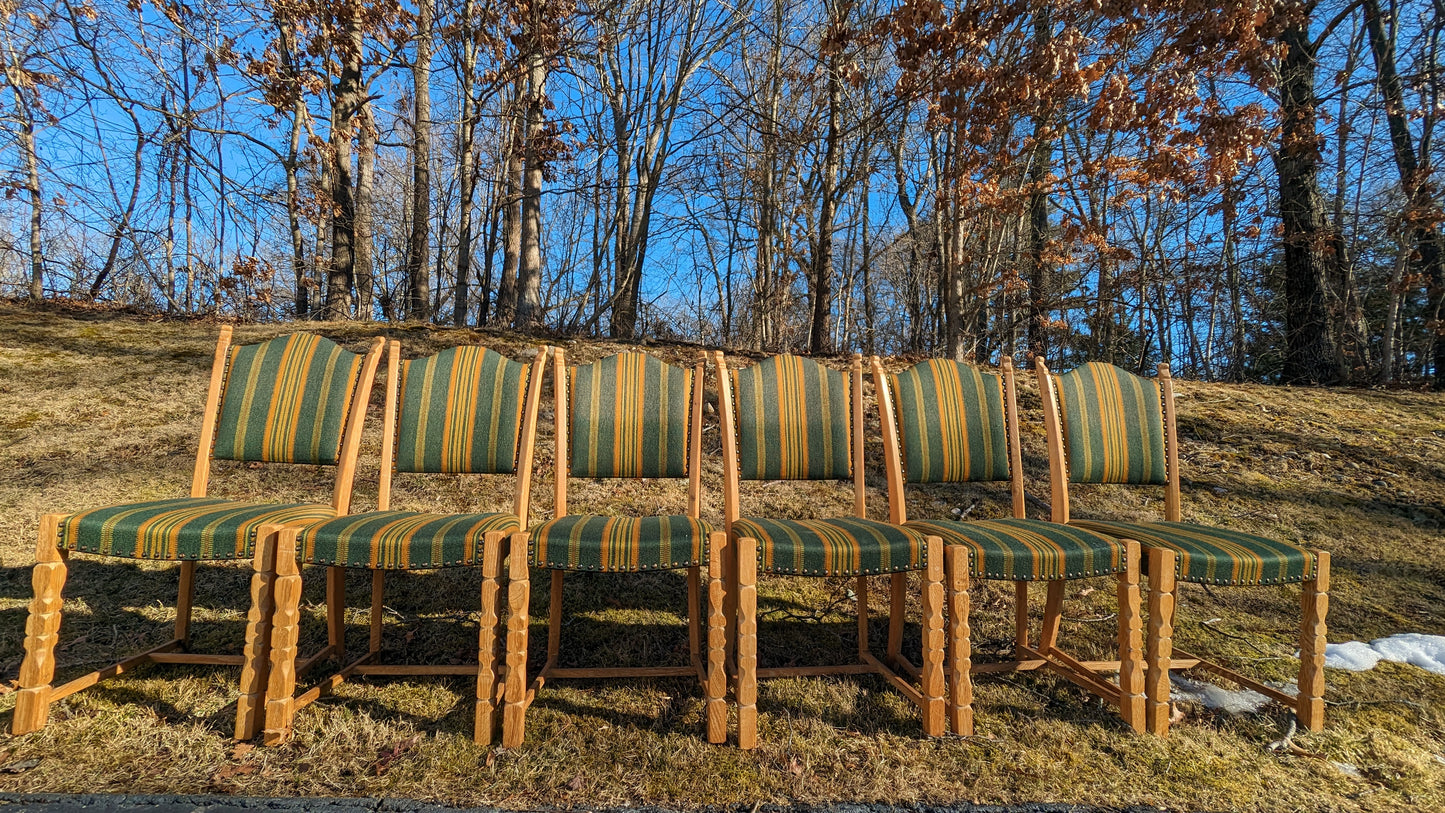 Danish Oak & Linen Dining Chairs (set of 6) attr. Henning Kjaernulf