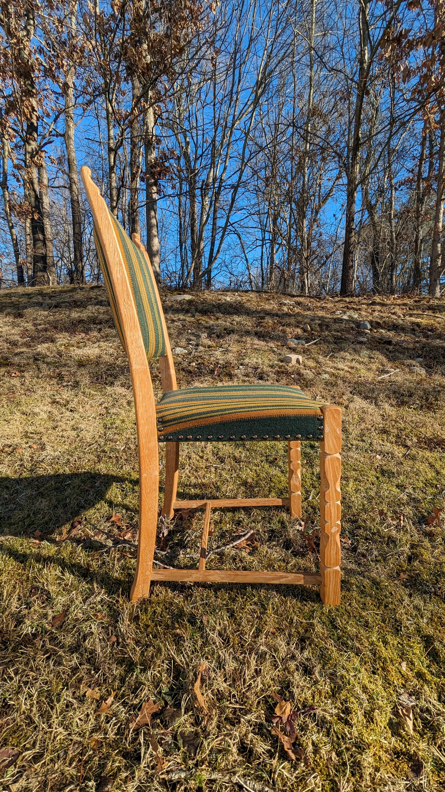 Danish Oak & Linen Dining Chairs (set of 6) attr. Henning Kjaernulf