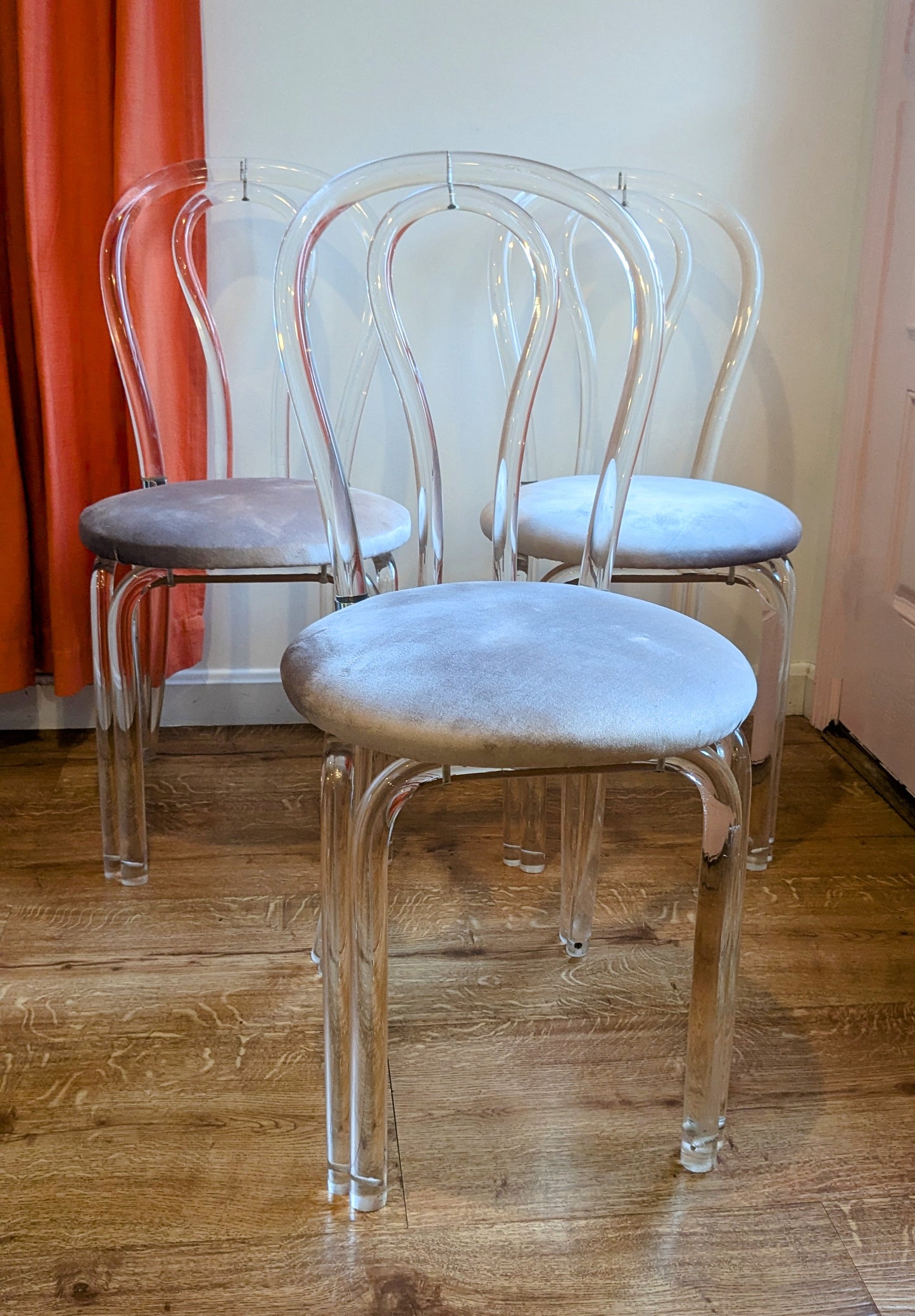 Lucite Bistro Chairs with Velvet Seat