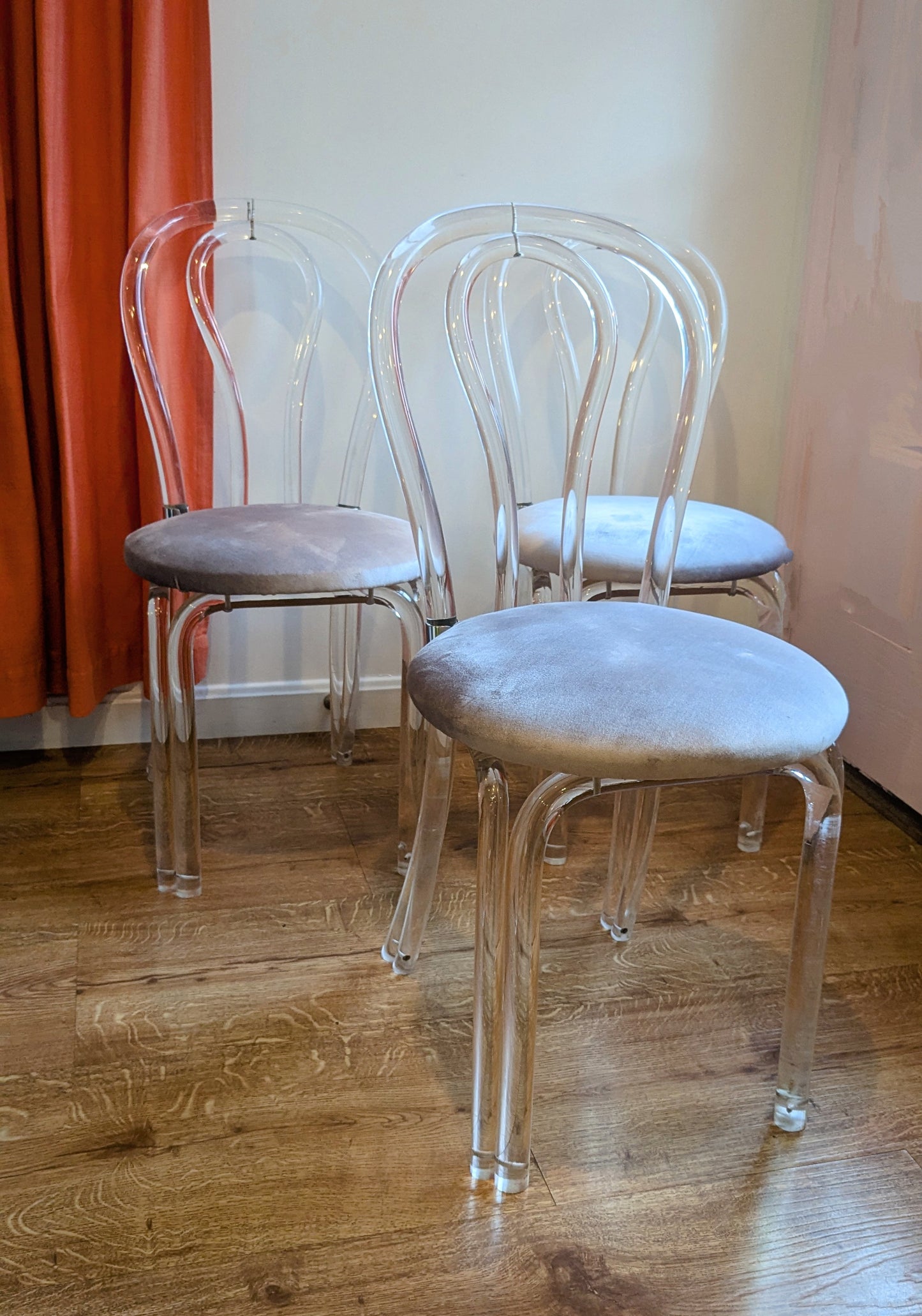 Lucite Bistro Chairs with Velvet Seat