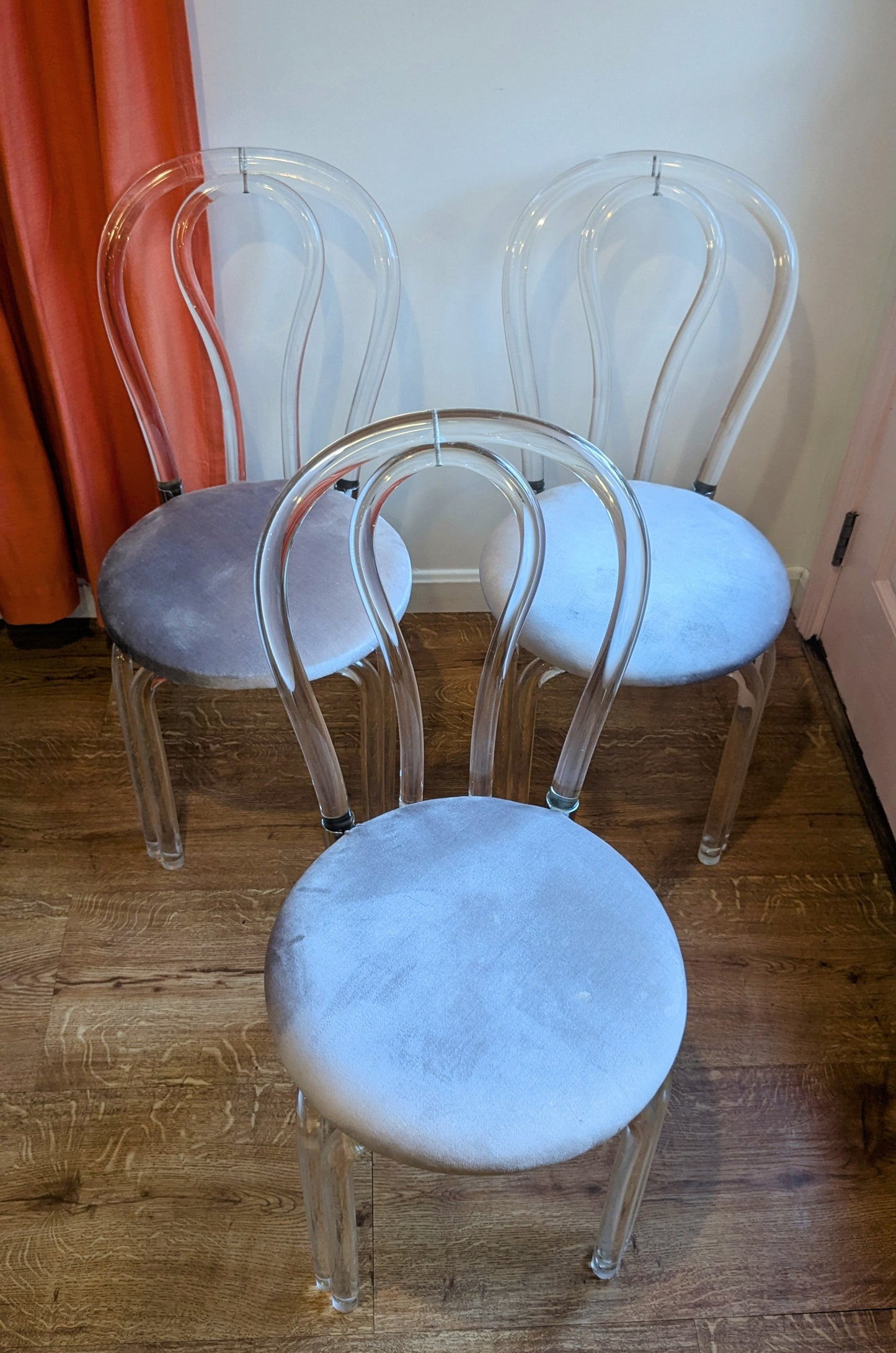 Lucite Bistro Chairs with Velvet Seat