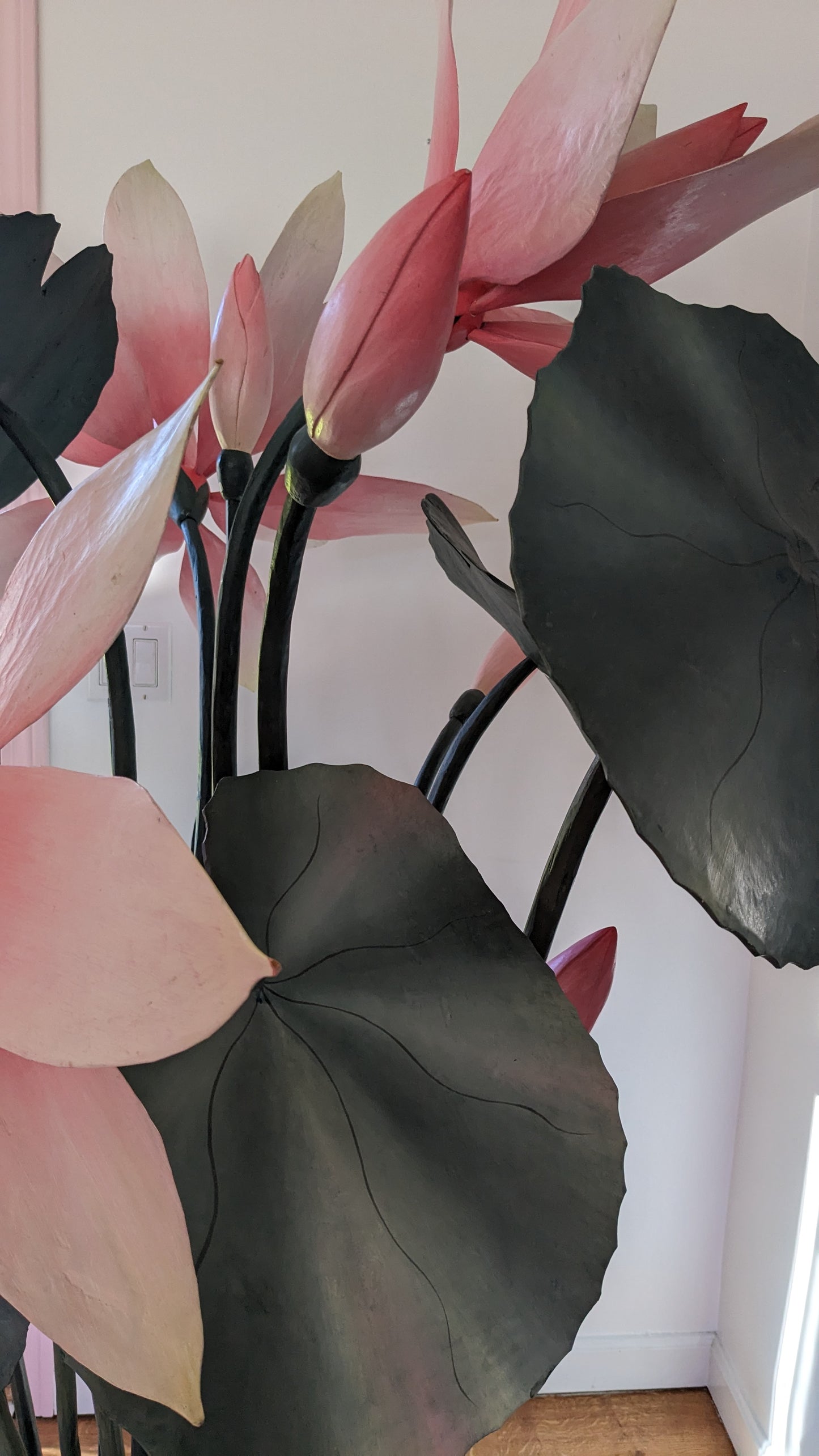 Giant Pink Lily Carved Wood Sculpture Art