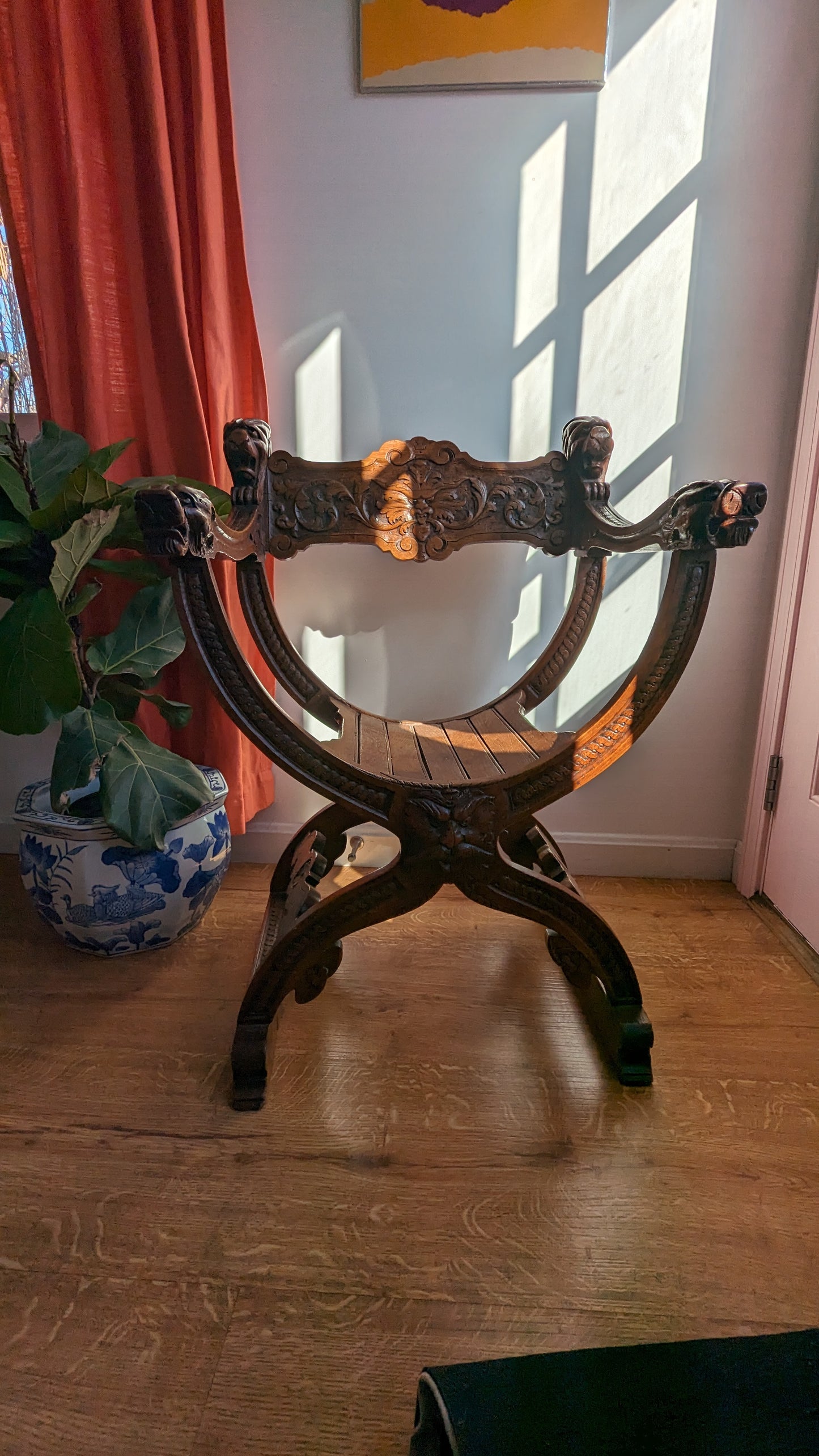 Dutch Baroque Revival Carved Oak Dante Chair