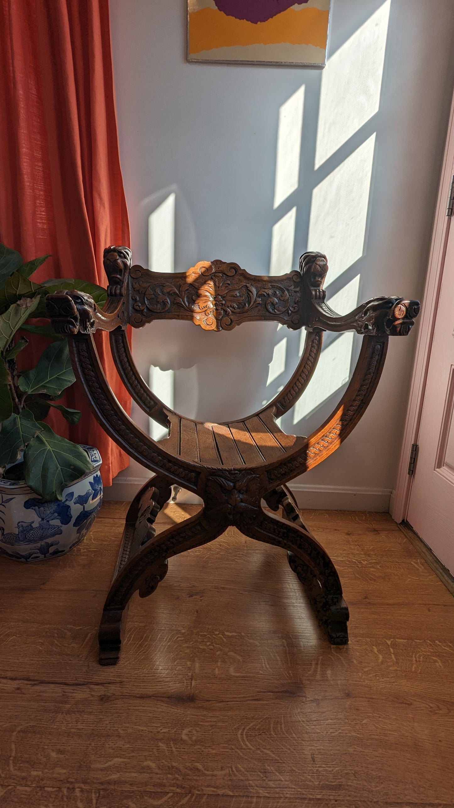 Dutch Baroque Revival Carved Oak Dante Chair