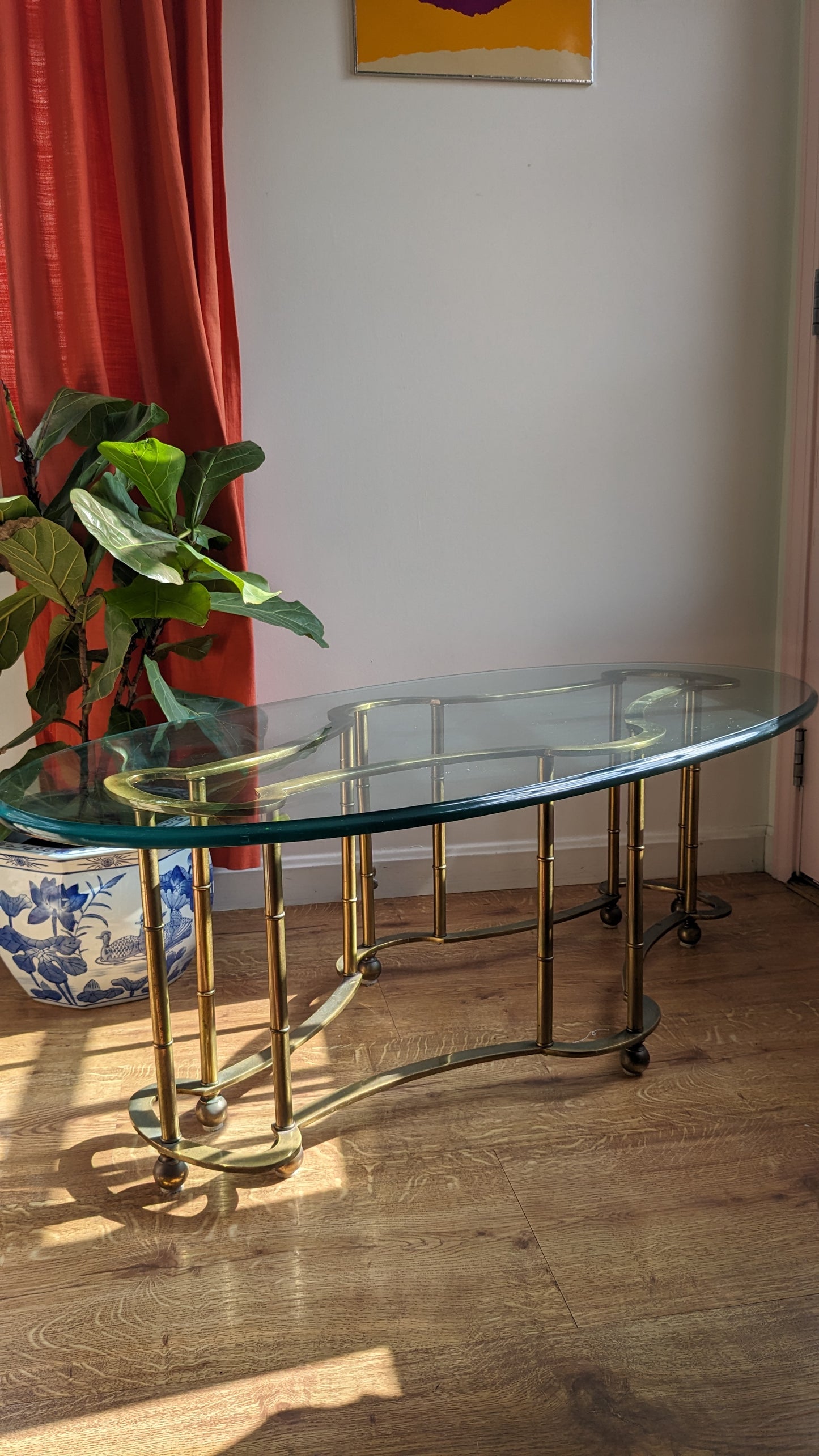 Brass and Glass "Racetrack" Cocktail Table by Mastercraft