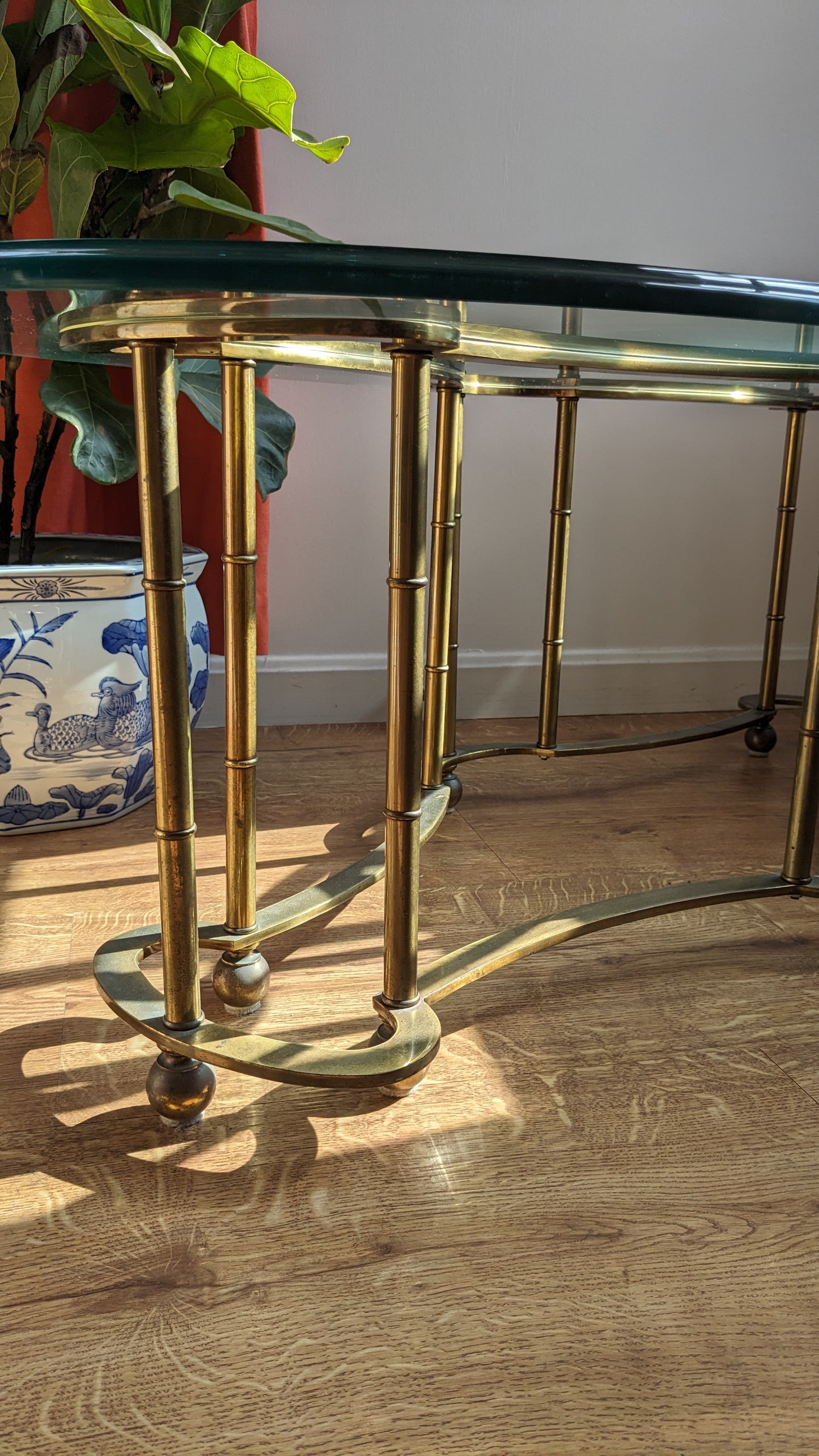 Brass and Glass "Racetrack" Cocktail Table by Mastercraft