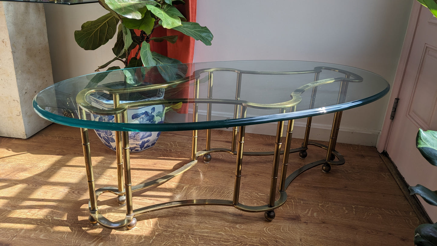 Brass and Glass "Racetrack" Cocktail Table by Mastercraft