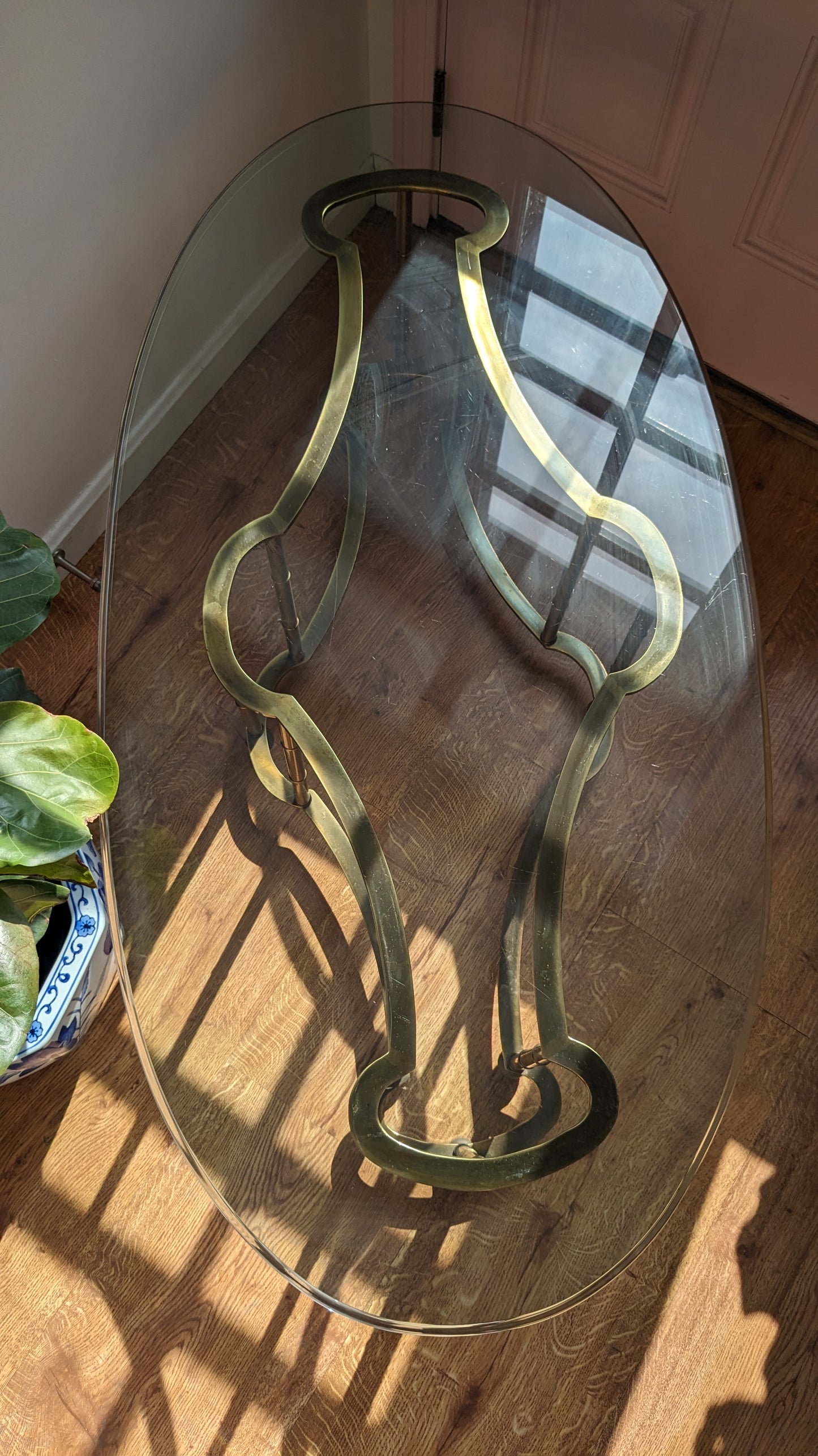 Brass and Glass "Racetrack" Cocktail Table by Mastercraft
