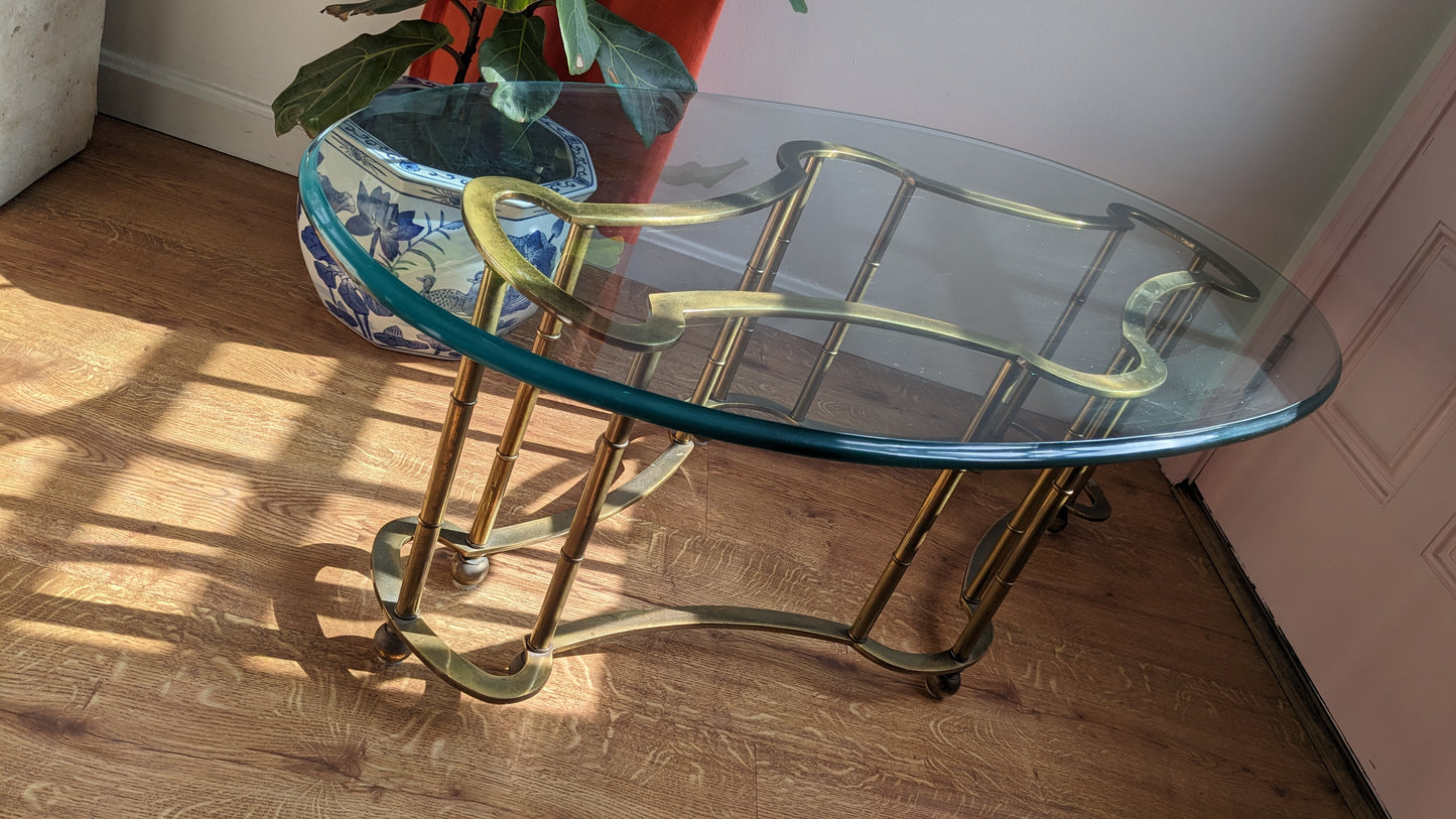 Brass and Glass "Racetrack" Cocktail Table by Mastercraft