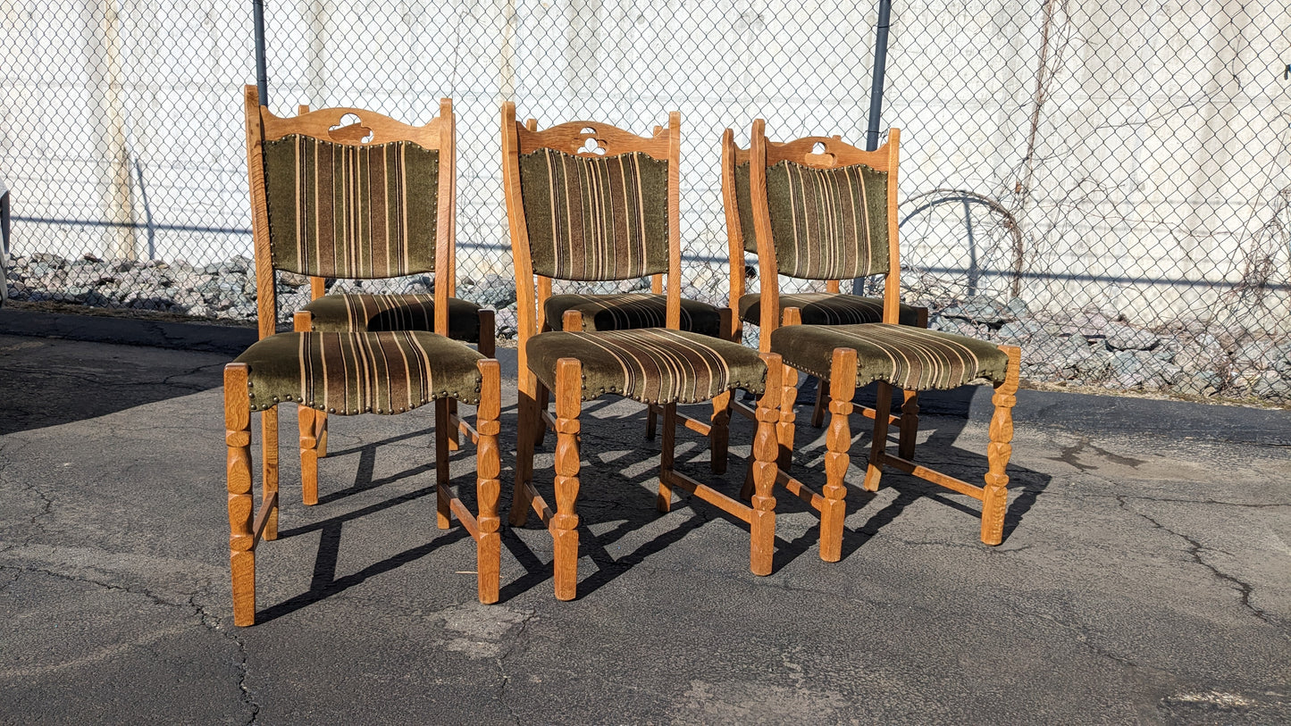 Danish Modern Oak Dining Chairs w/Mohair Fabric