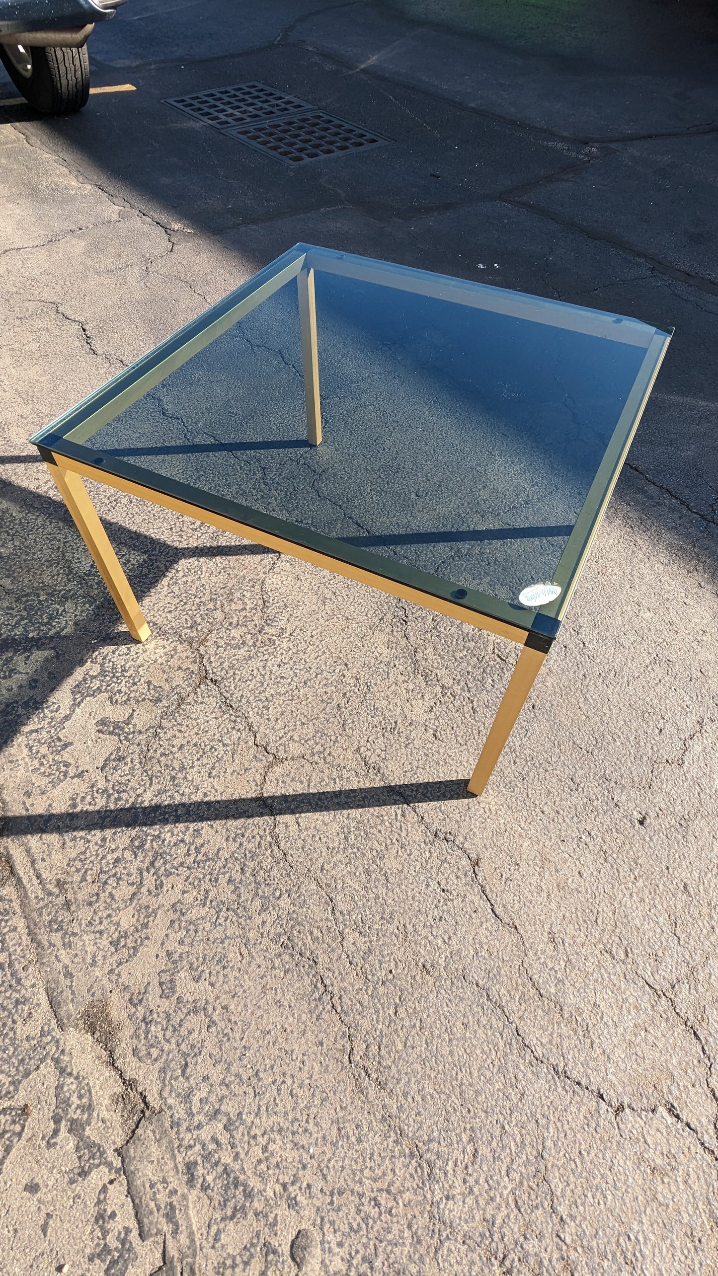 Belgian Minimalist Smoked Glass-Top Coffee Table