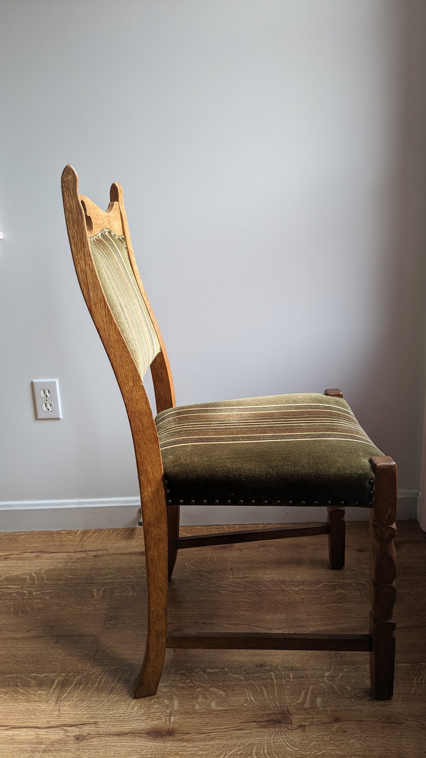 Danish Modern Oak Dining Chairs w/Mohair Fabric