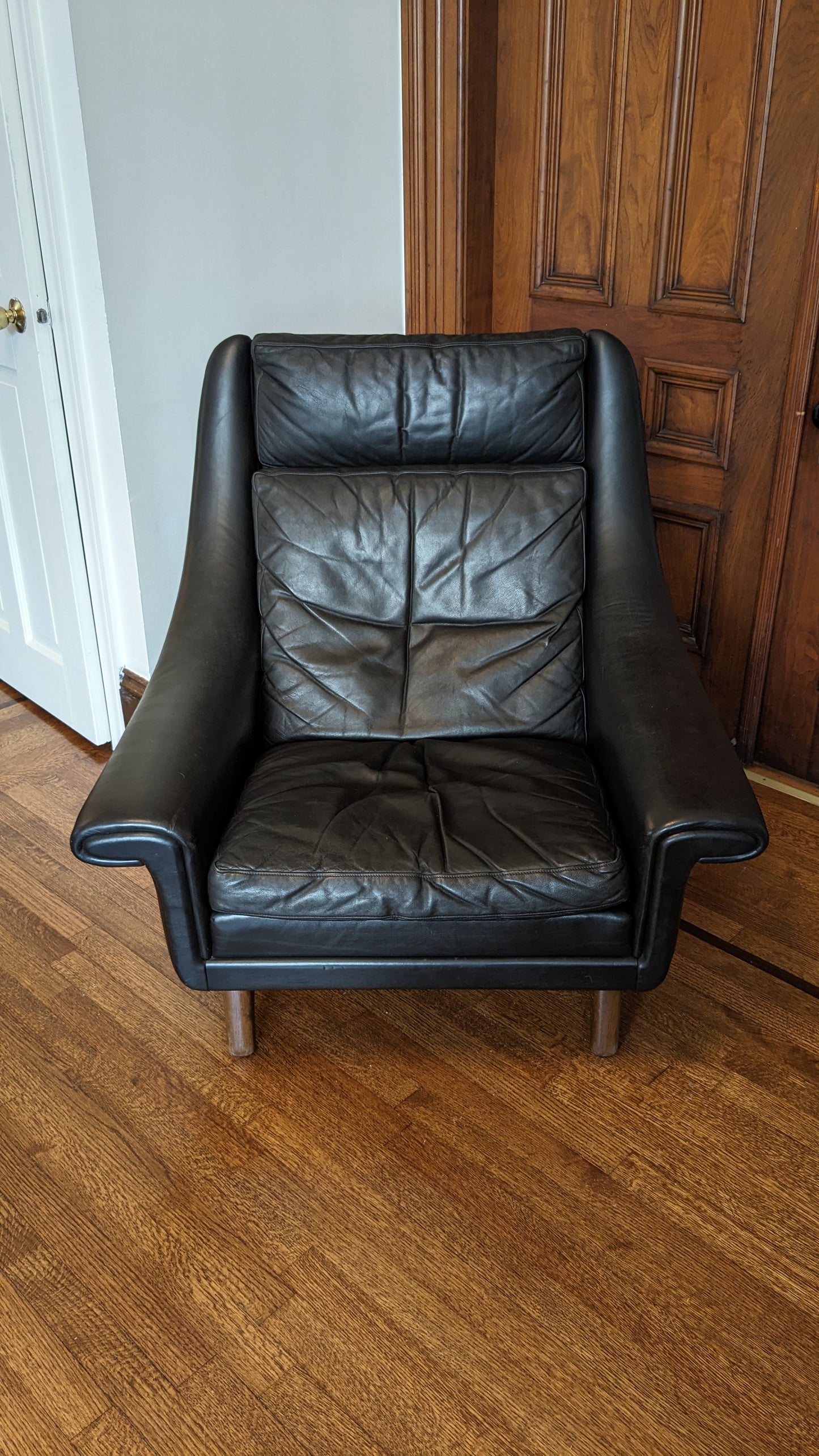 Vintage "Matador" Black Leather Armchair (1960s Danish)