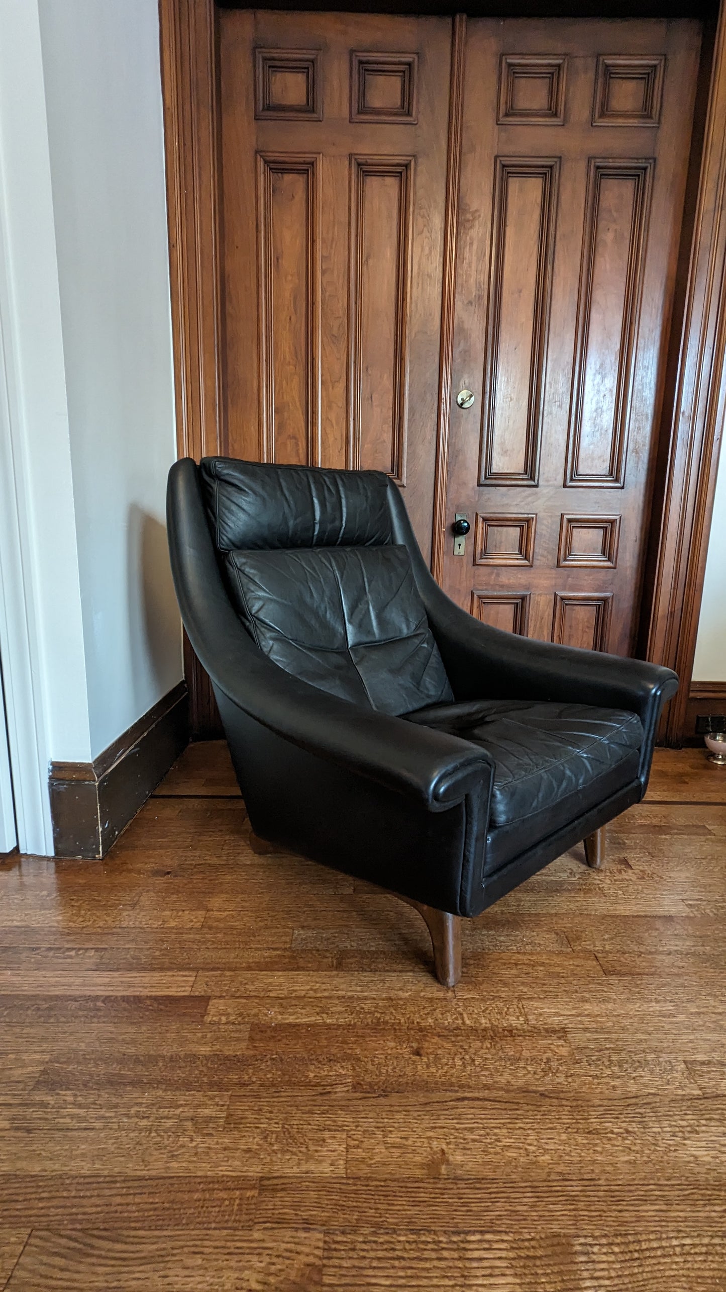 Vintage "Matador" Black Leather Armchair (1960s Danish)