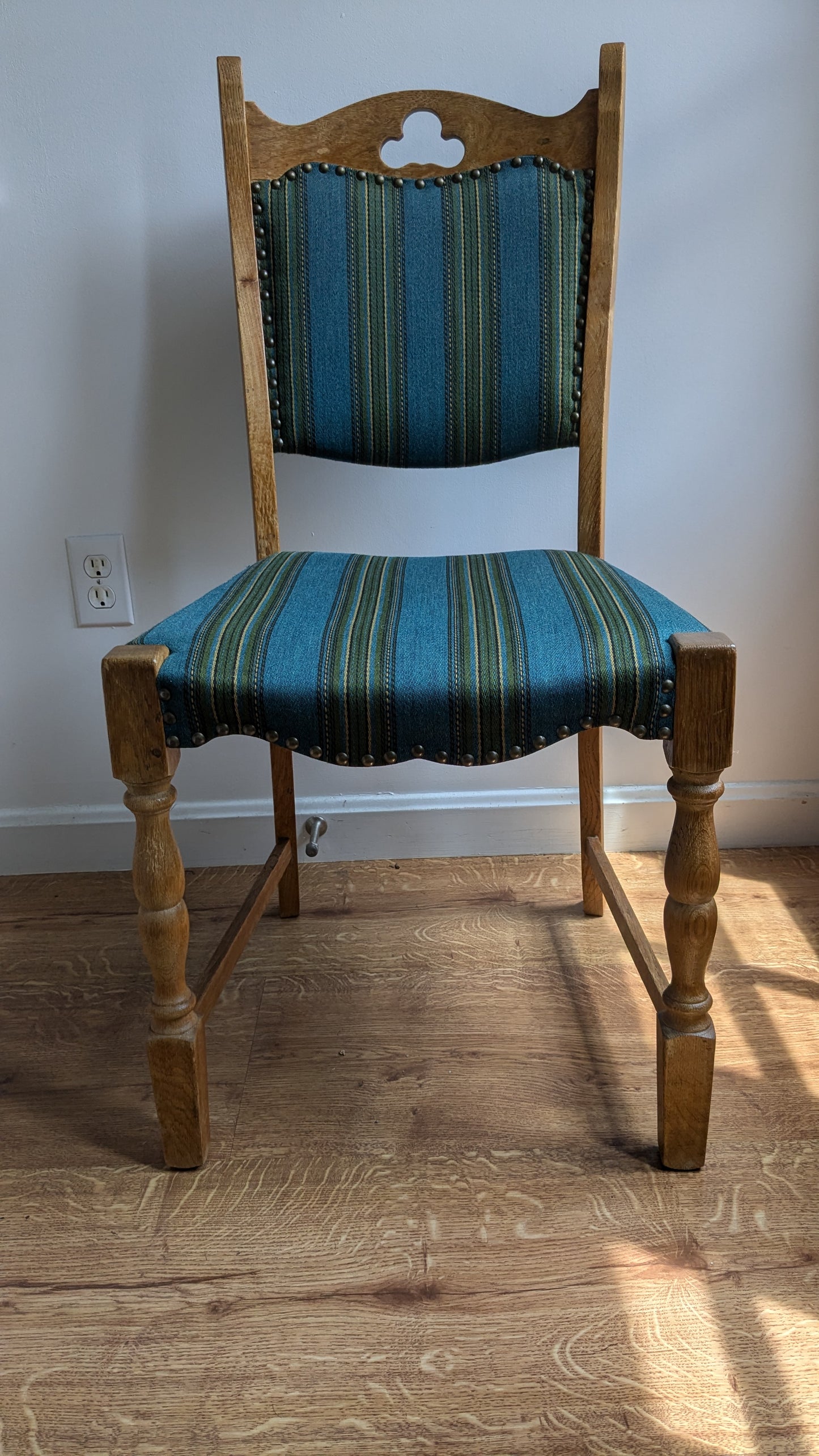 Oak Danish Dining Chairs in Teal & Green