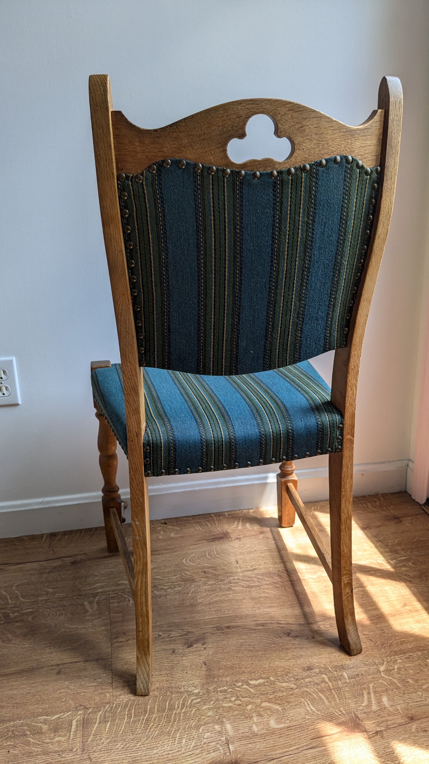 Oak Danish Dining Chairs in Teal & Green