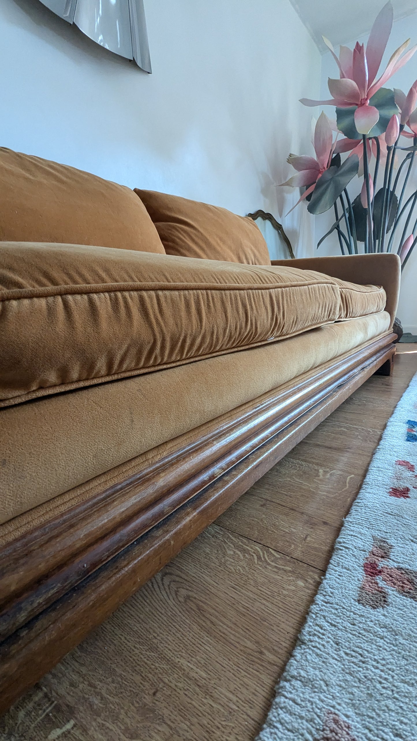 Midcentury Wood Base Long & Sturdy Sofa