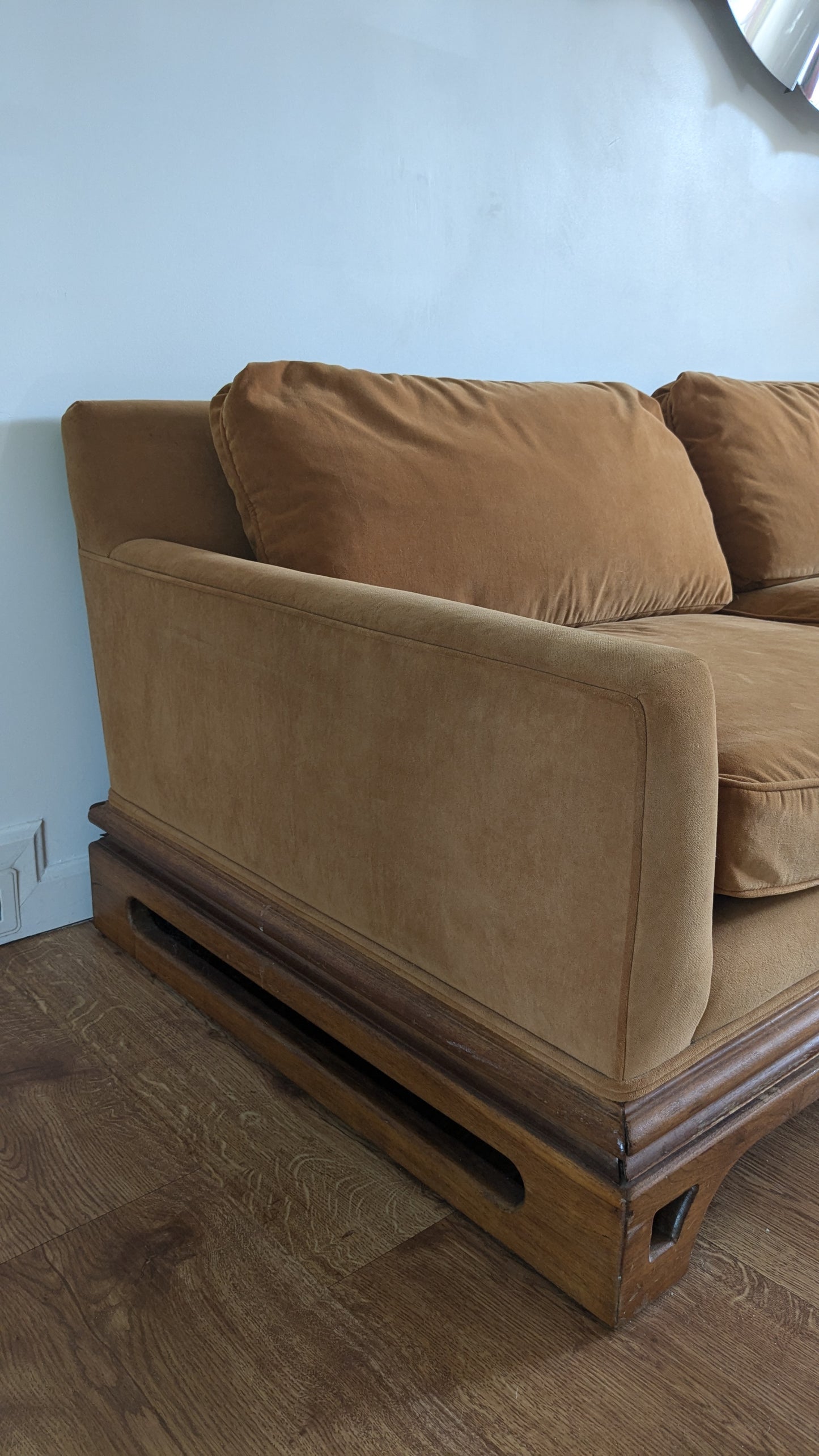 Midcentury Wood Base Long & Sturdy Sofa