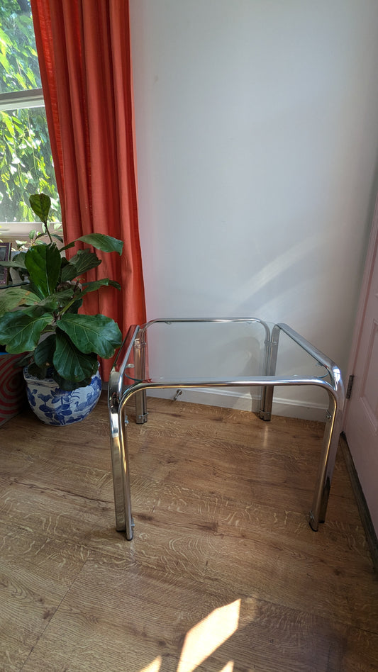 Modern Chrome and Glass Side Table