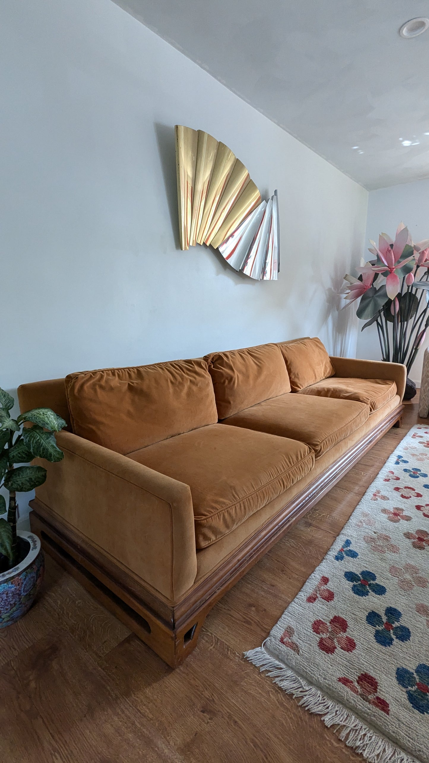 Midcentury Wood Base Long & Sturdy Sofa