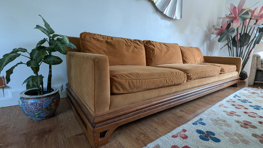 Midcentury Wood Base Long & Sturdy Sofa
