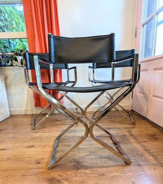 Robert Kier Jacobsen Chrome & Black Campaign Style Director Chairs (c. 1970s)