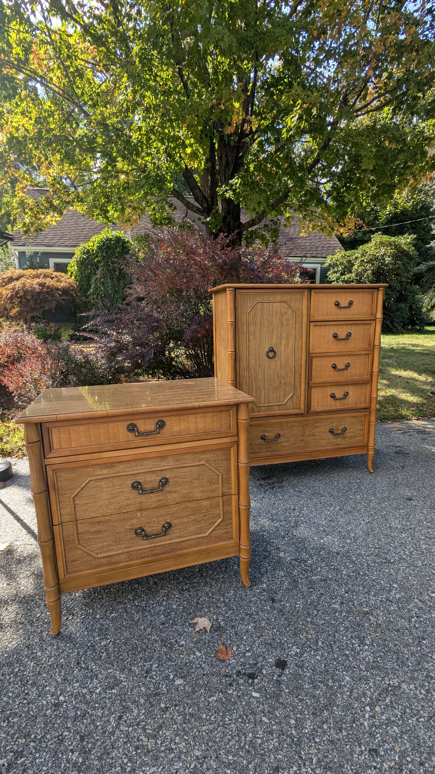 Hollywood Regency Style Faux Bamboo Nightstand by Broyhill