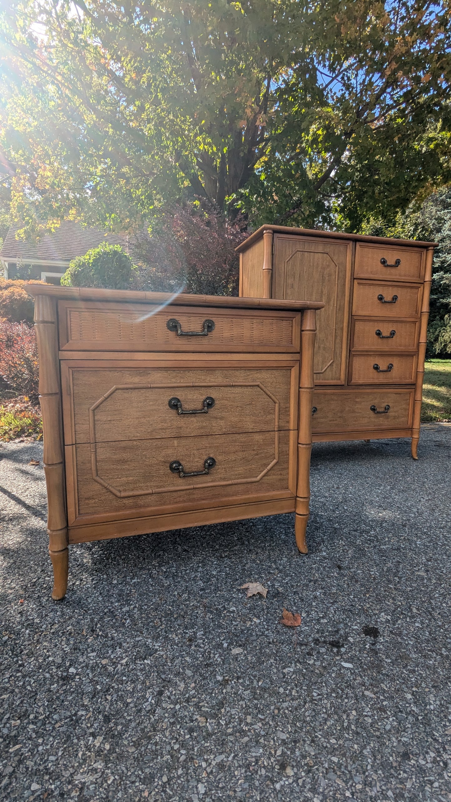 Hollywood Regency Style Faux Bamboo Nightstand by Broyhill