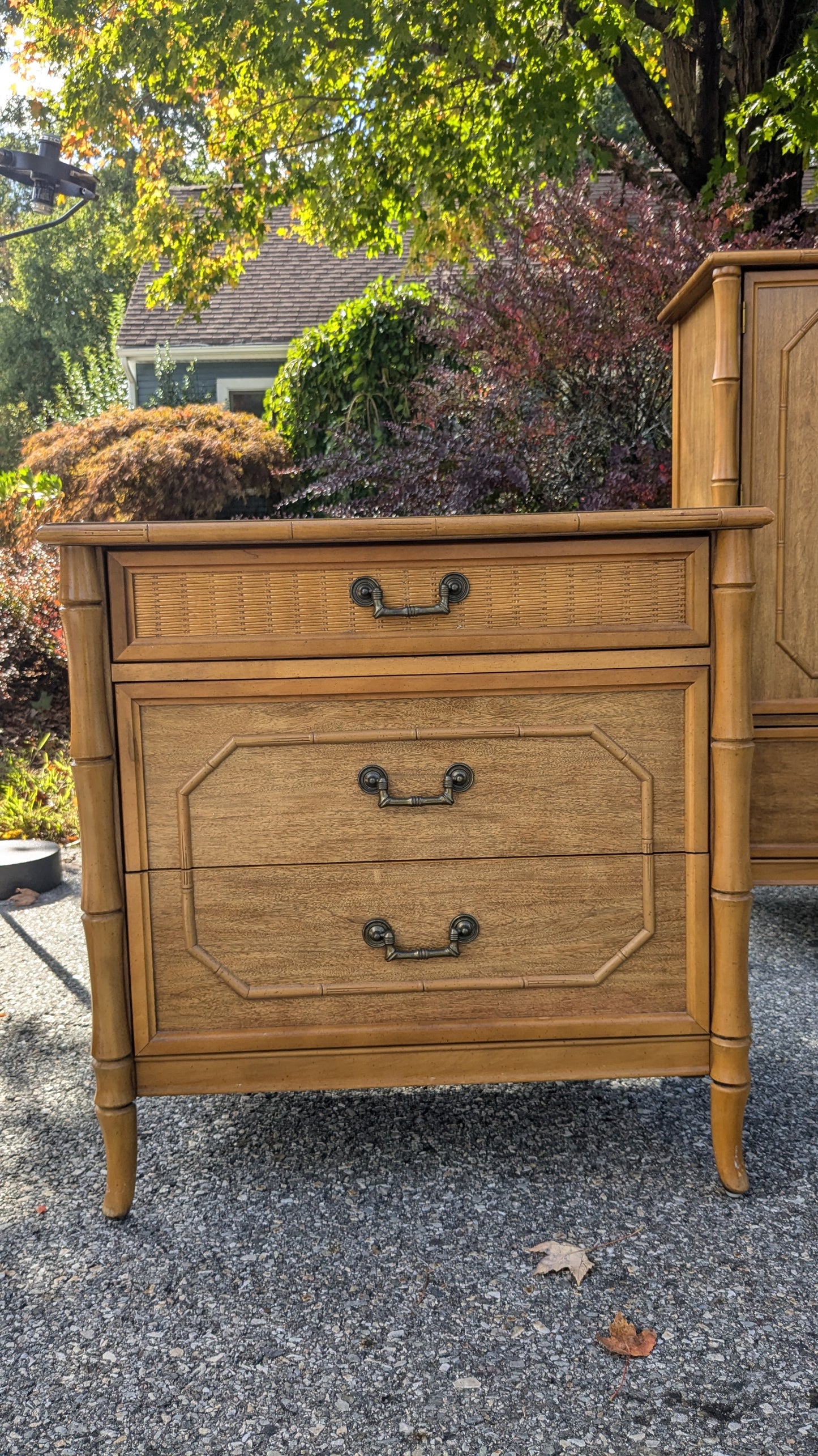 Hollywood Regency Style Faux Bamboo Nightstand by Broyhill