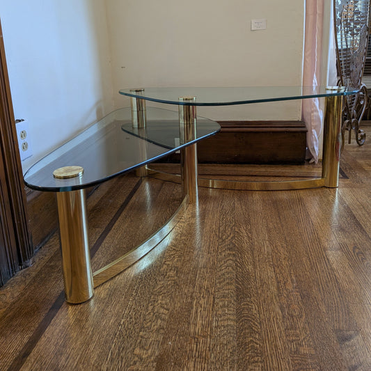 Leon Rosen for Pace Brass & Glass Two-Tiered Coffee Table