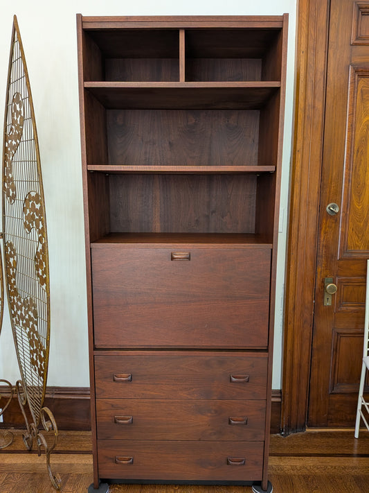 Walnut Finish Mid Mod Style Secretary Cabinet