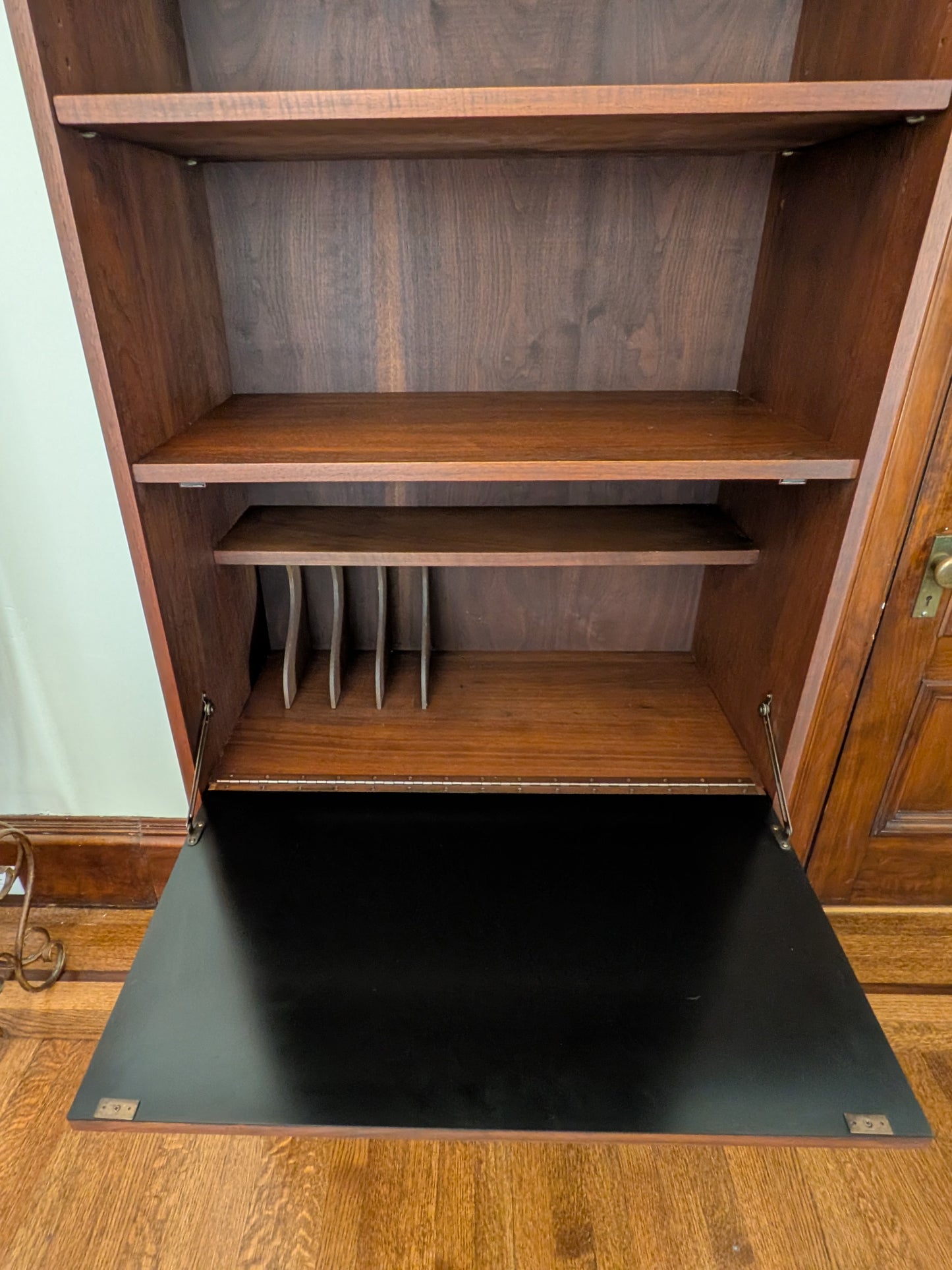 Walnut Finish Mid Mod Style Secretary Cabinet