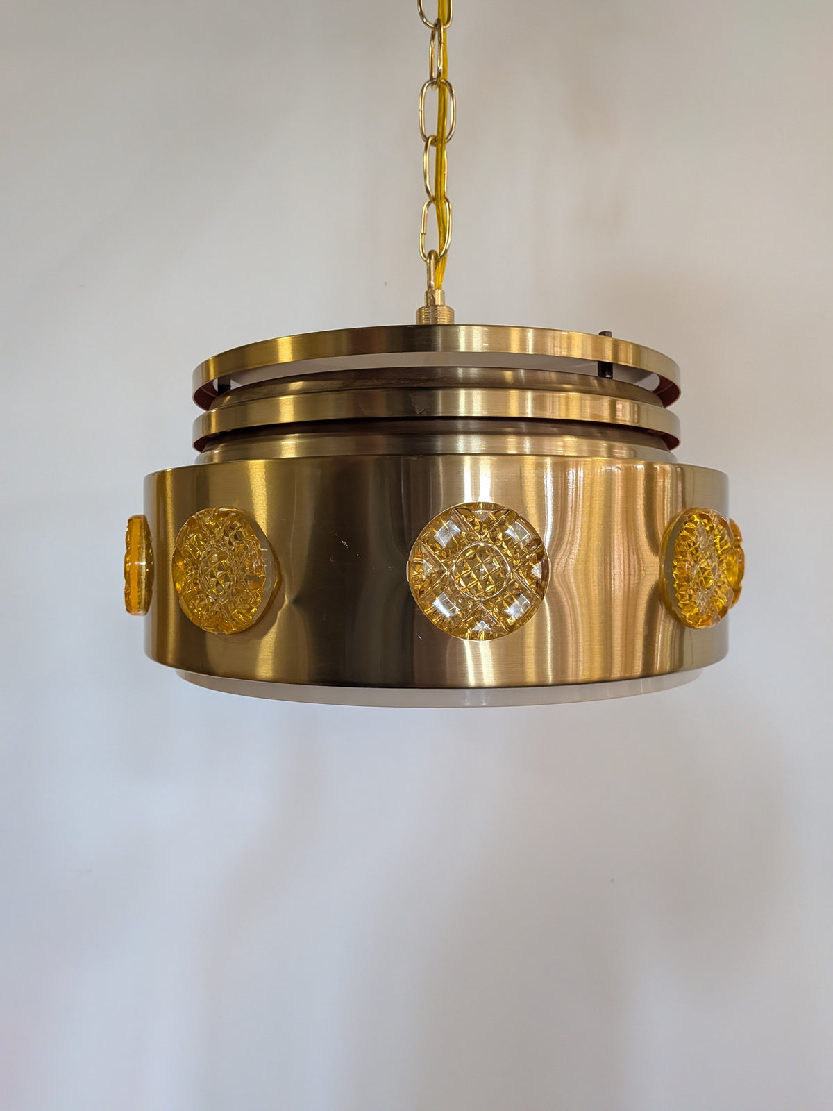 Brass & Amber Danish "Superlight" Pendant Lamp