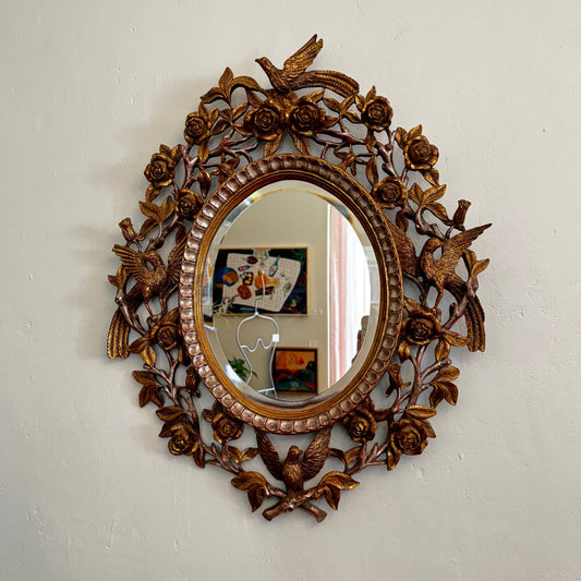 Gilded French Baroque Mirror with Bird and Florals