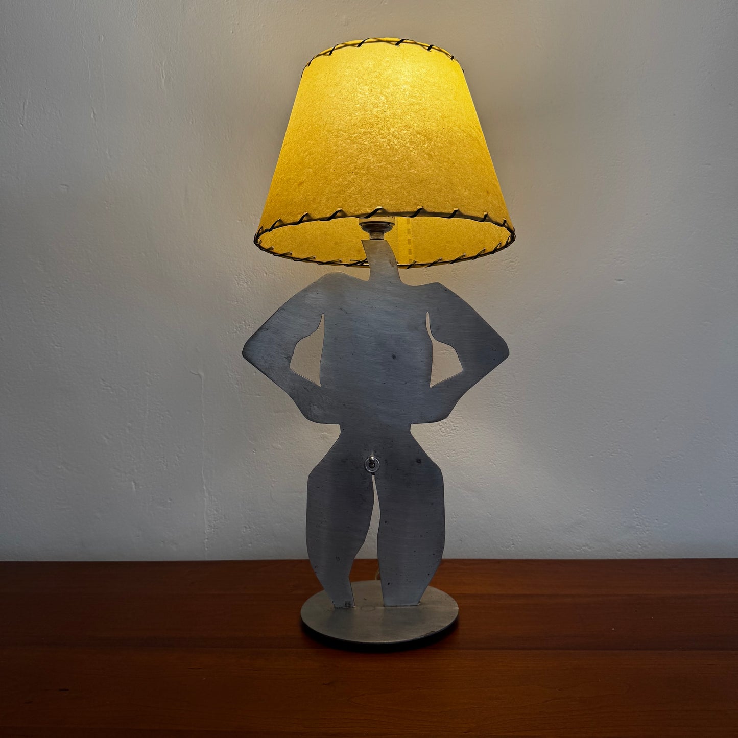 Buff Nude Man Table Light with Rawhide Shade