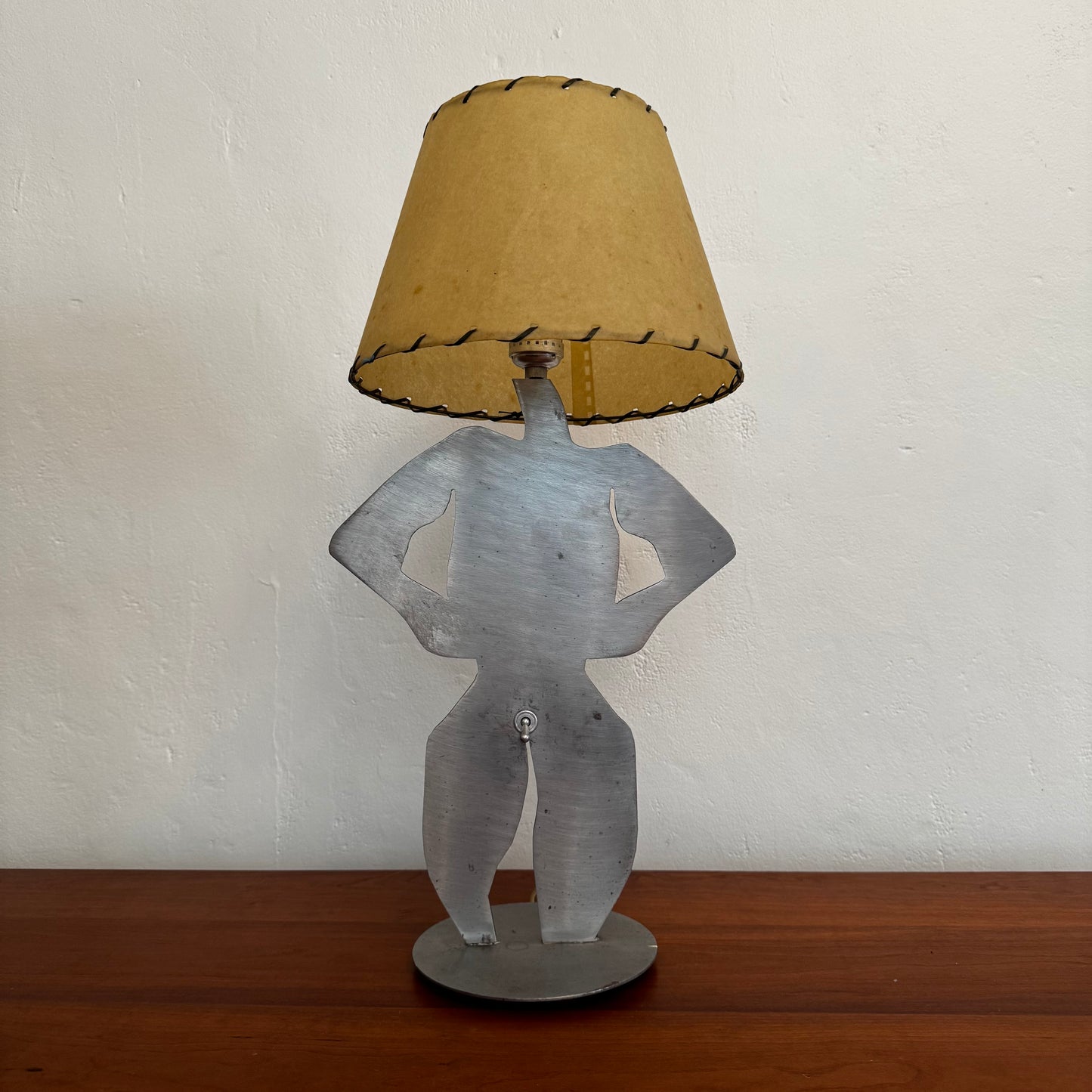 Buff Nude Man Table Light with Rawhide Shade