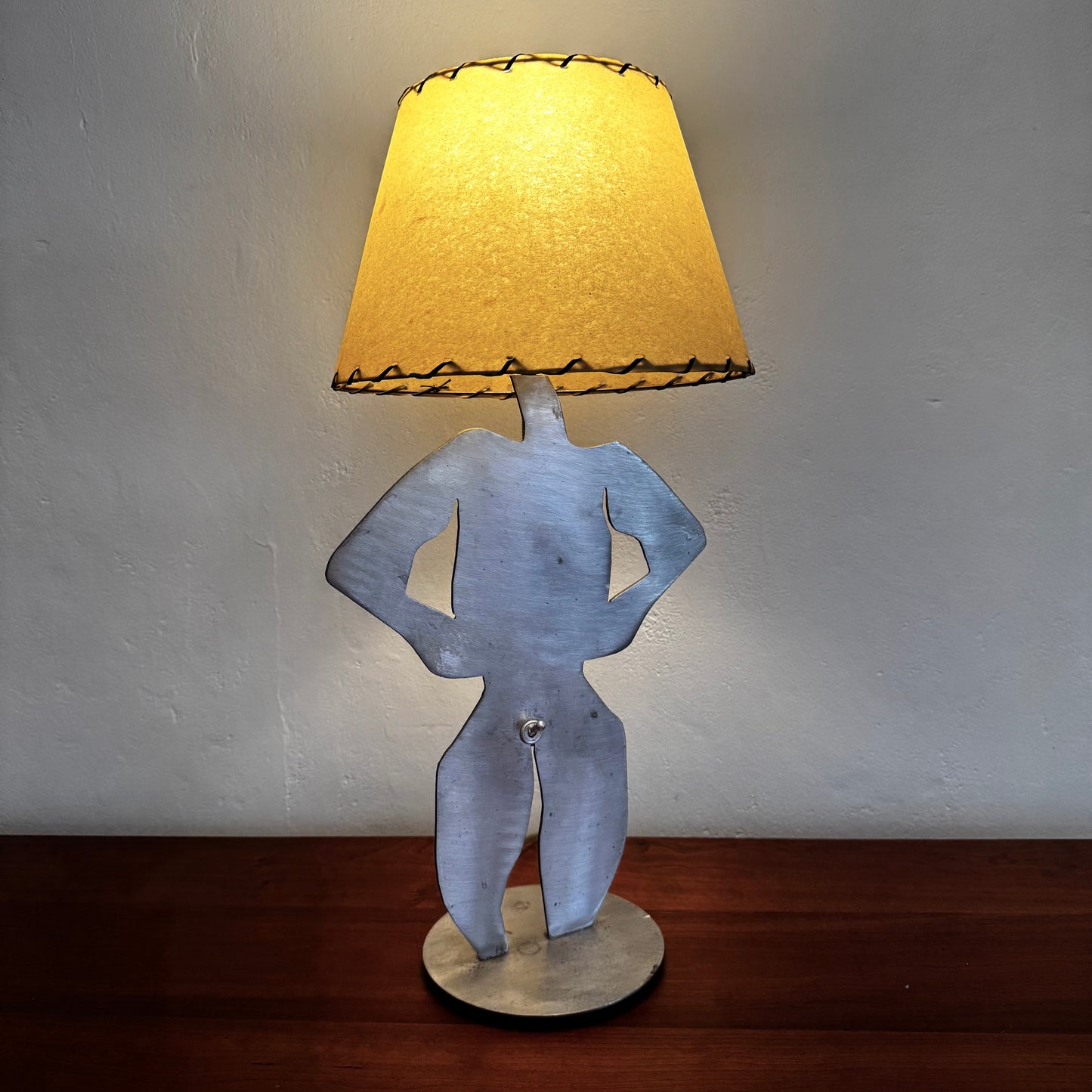 Buff Nude Man Table Light with Rawhide Shade