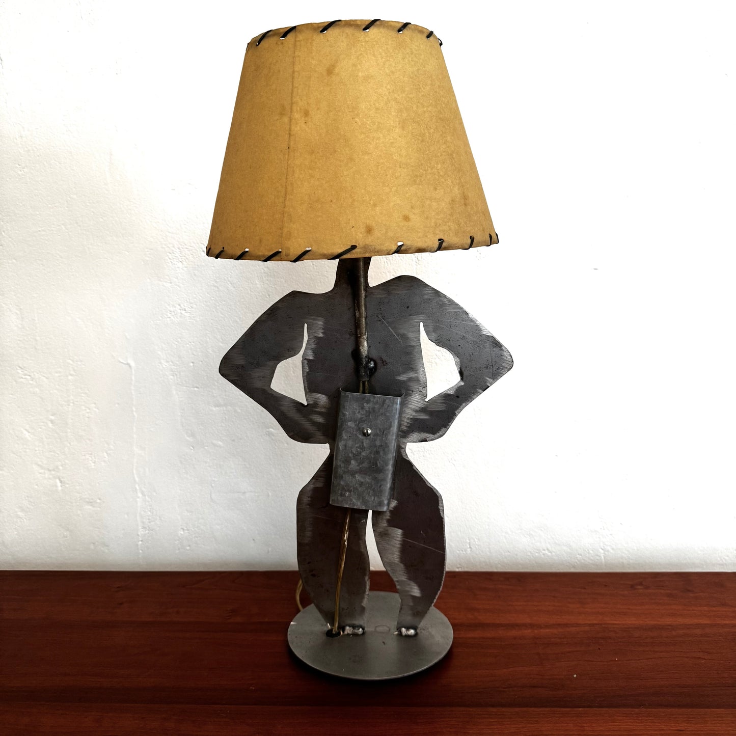 Buff Nude Man Table Light with Rawhide Shade