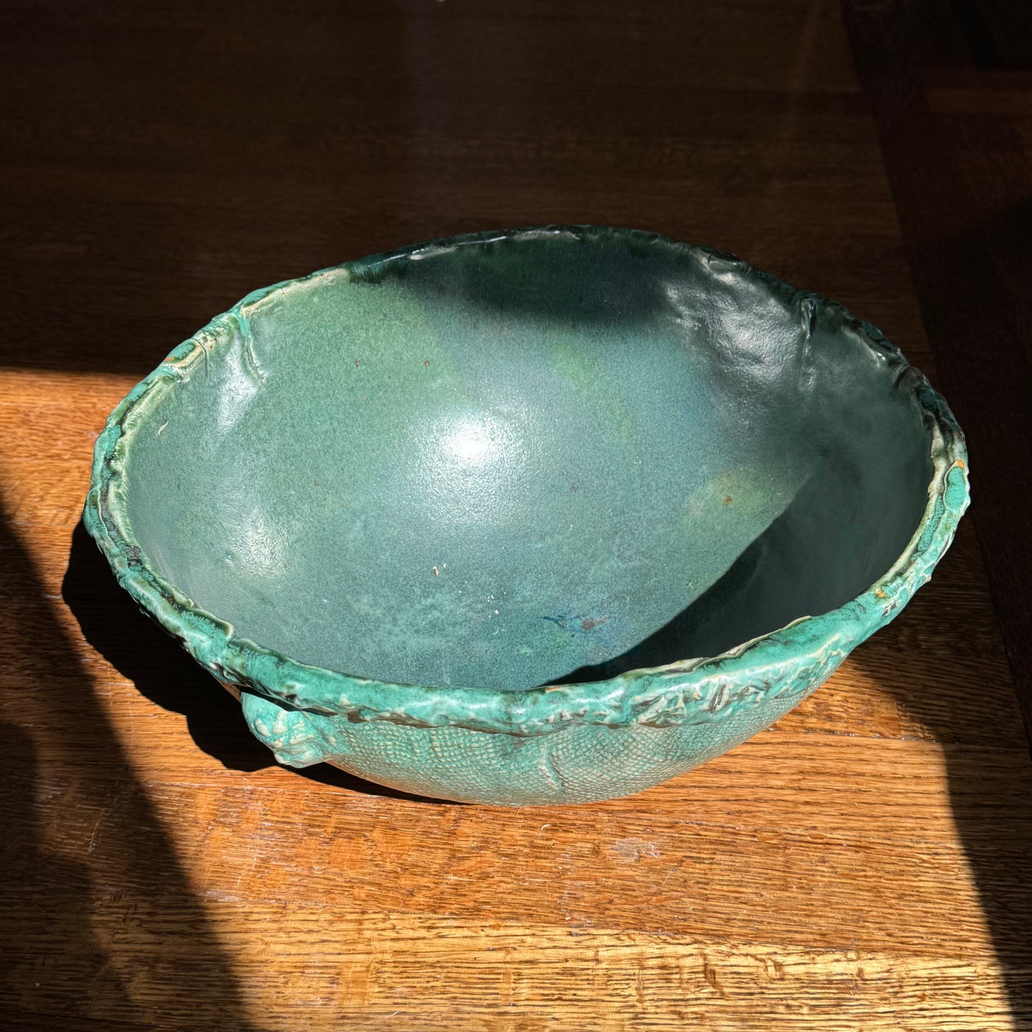 Turquoise Clay Bowl with Faces