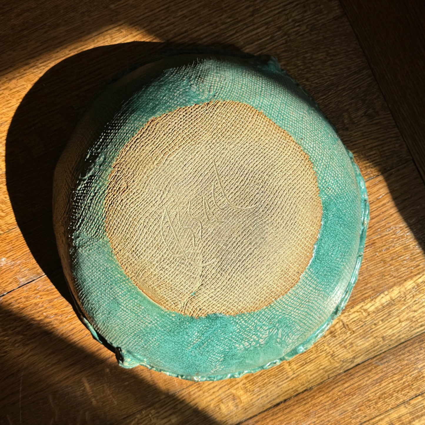 Turquoise Clay Bowl with Faces