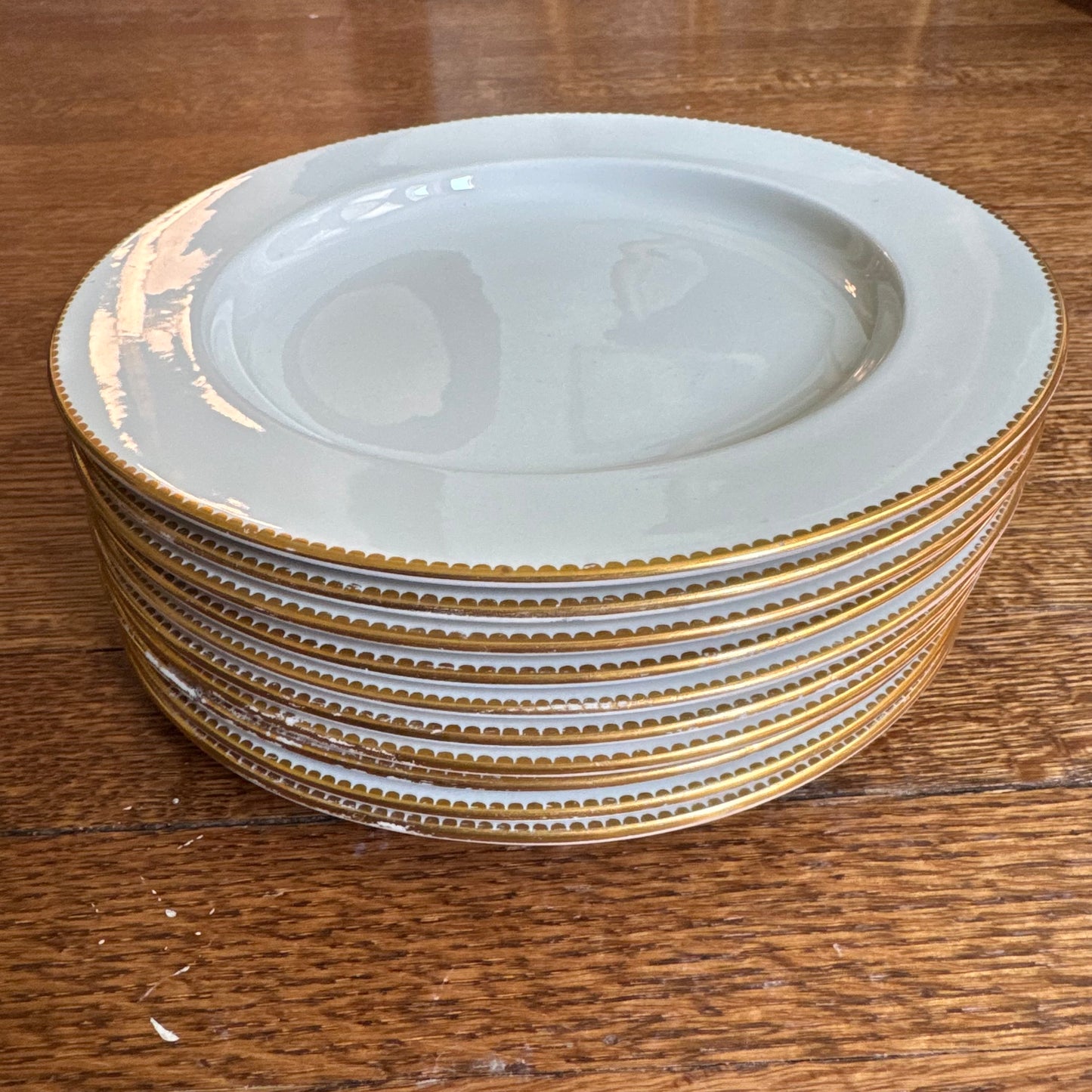 Set of Ten White and Gold English Plates